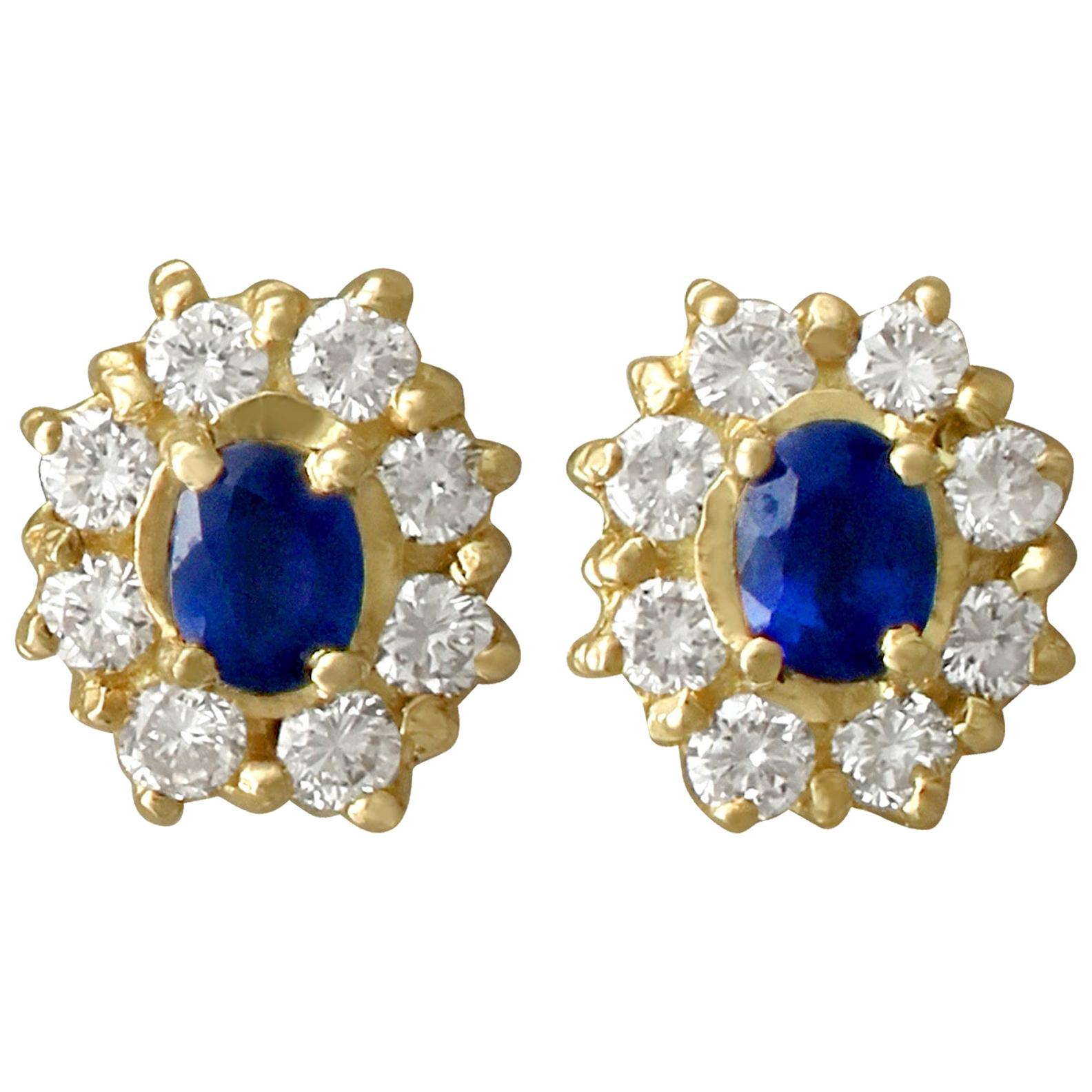 Sapphire and Diamond, Yellow Gold Cluster Earrings, circa 1980