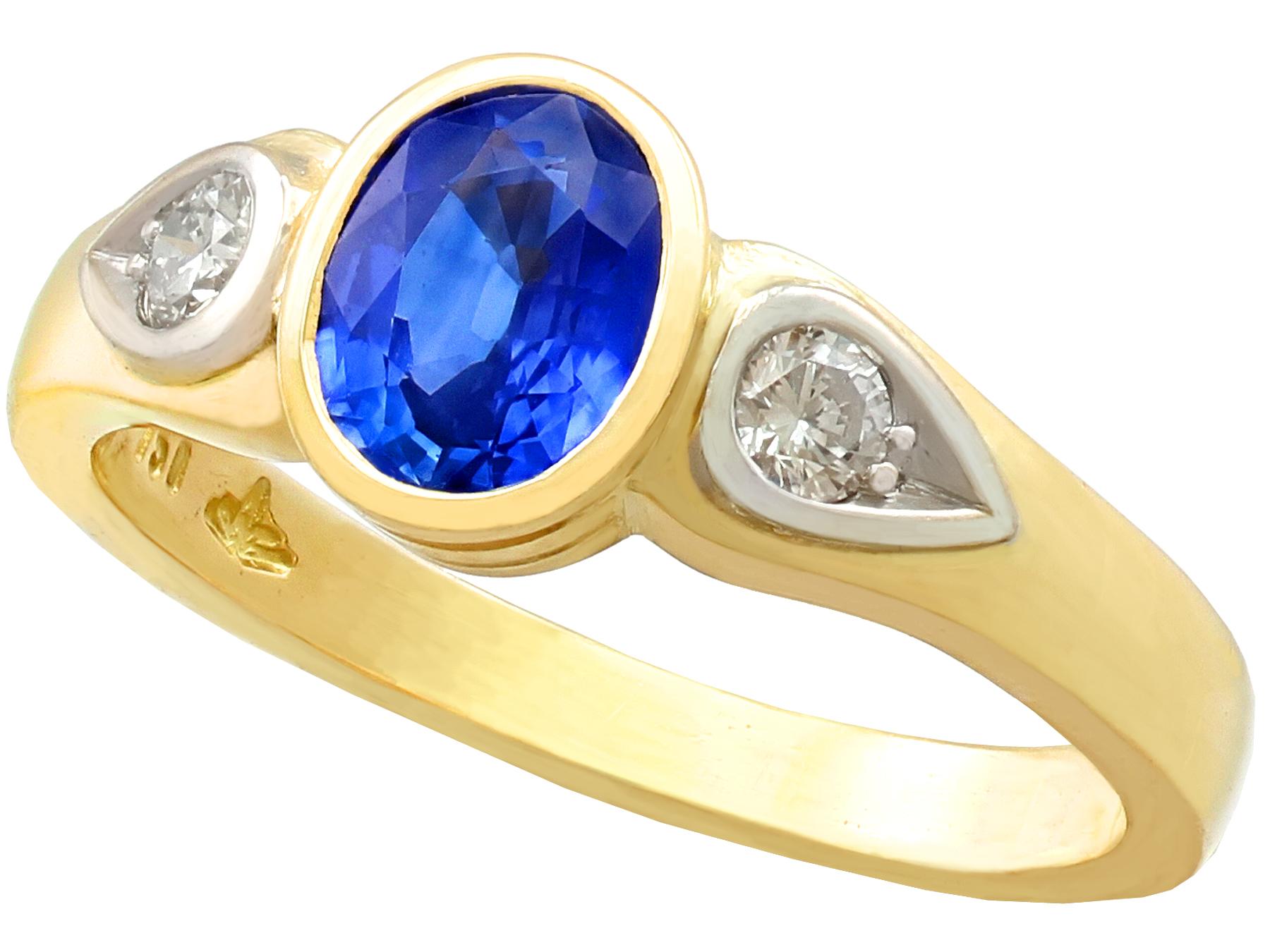 Women's or Men's Sapphire and Diamond Yellow Gold Dress Ring