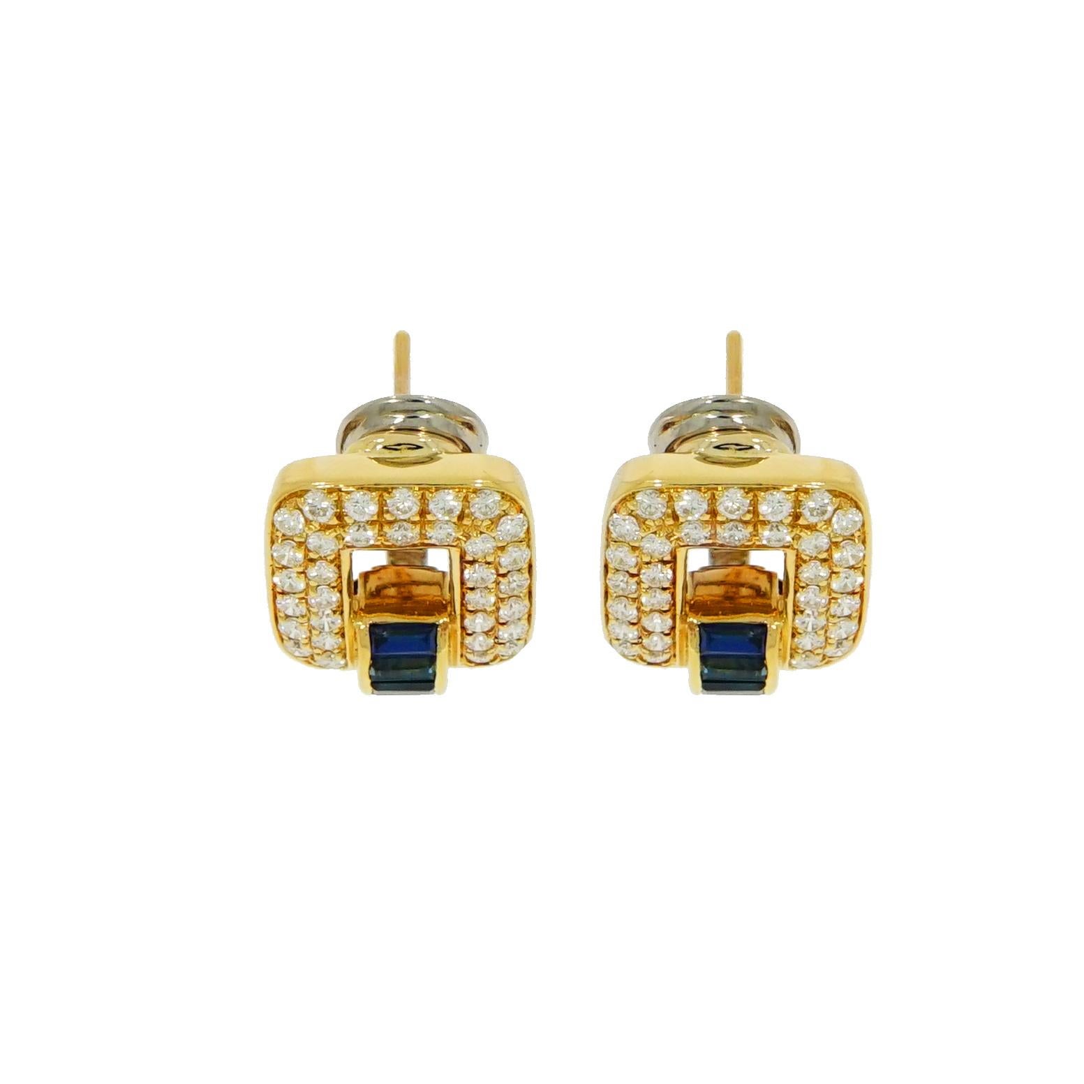 Rich and sophisticated in design, this striking pair of earrings is an excellent choice! Classic and refined this beauty will stand the test of time! Make it yours before it’s gone. 
Crafted in Italy in 18k Yellow Gold with 64 round diamonds