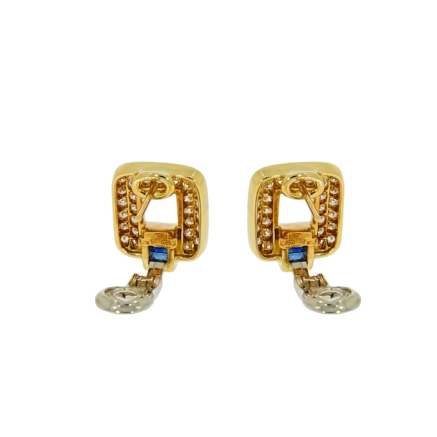 Contemporary Sapphire and Diamond Yellow Gold Earrings