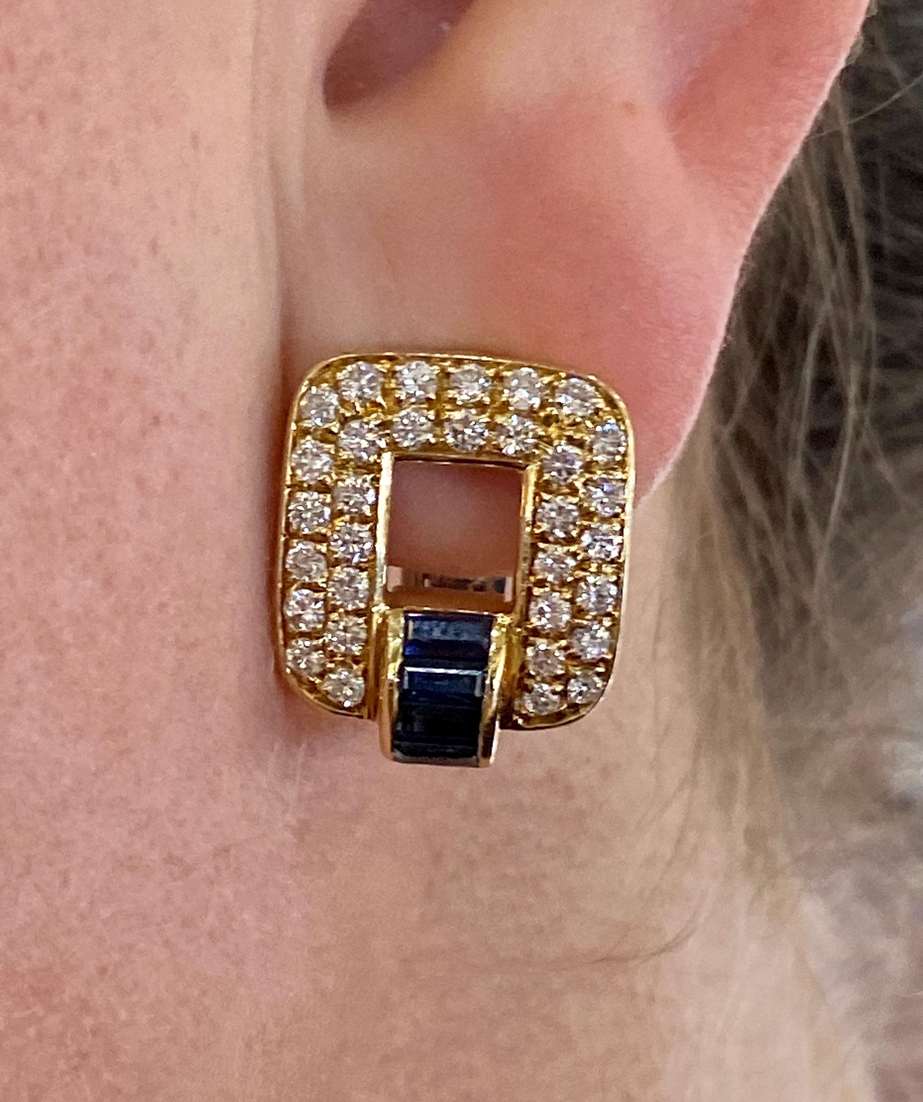 Sapphire and Diamond Yellow Gold Earrings 1