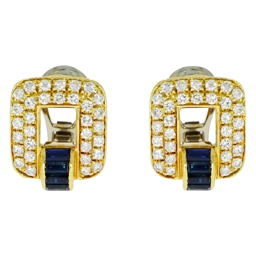 Sapphire and Diamond Yellow Gold Earrings