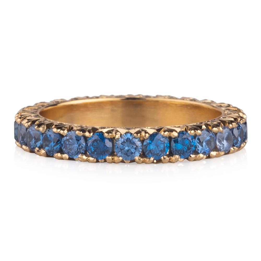 Art Deco Sapphire and Diamond Yellow Gold Men’s Eternity Ring For Sale