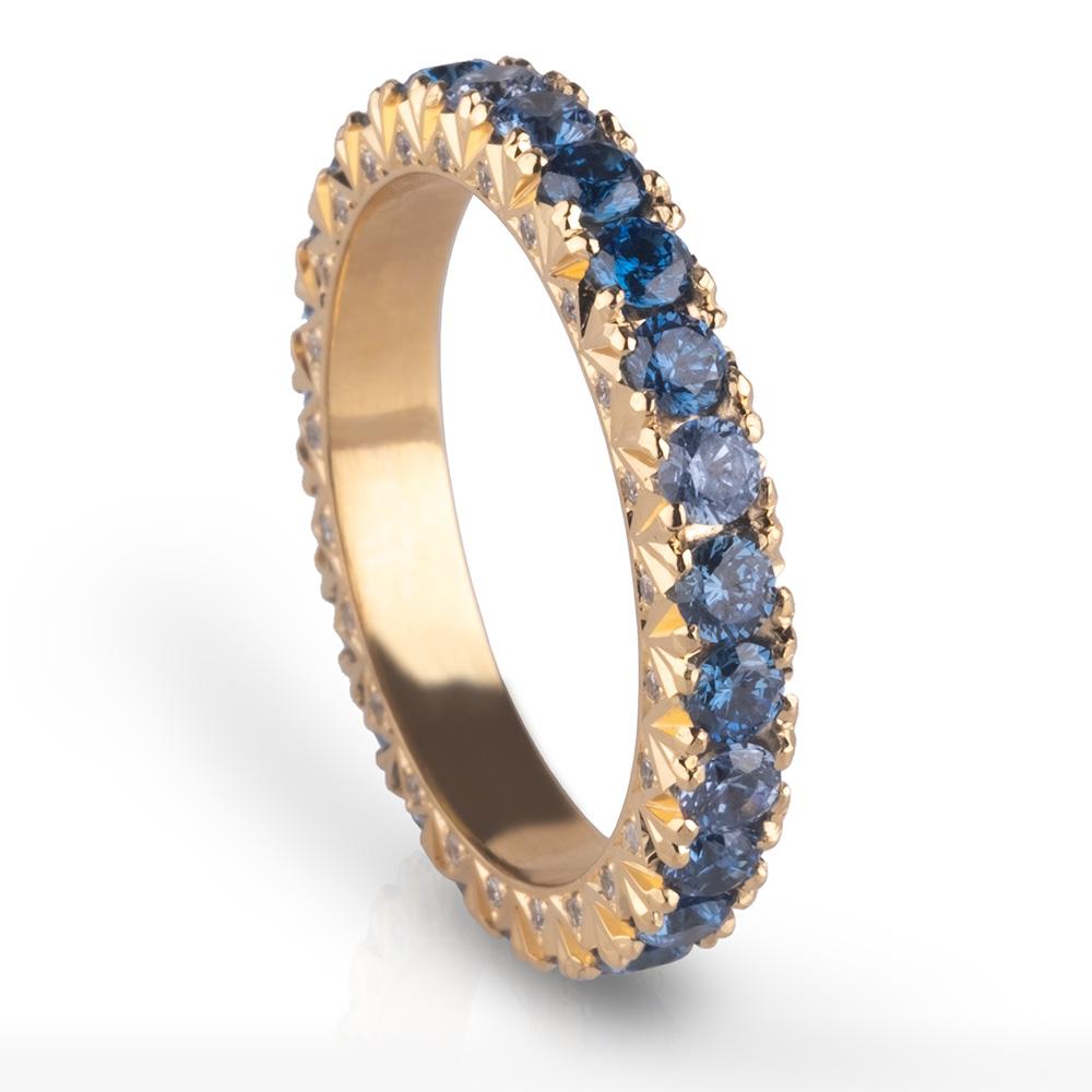 Brilliant Cut Sapphire and Diamond Yellow Gold Men’s Eternity Ring For Sale