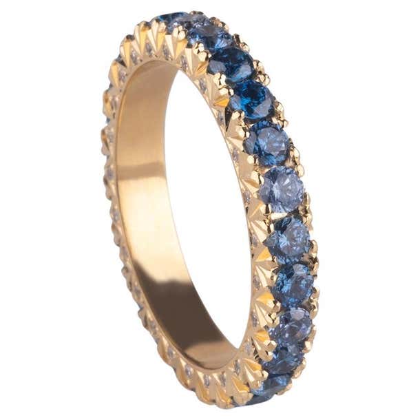Sapphire and Diamond Yellow Gold Men’s Eternity Ring For Sale at 1stDibs