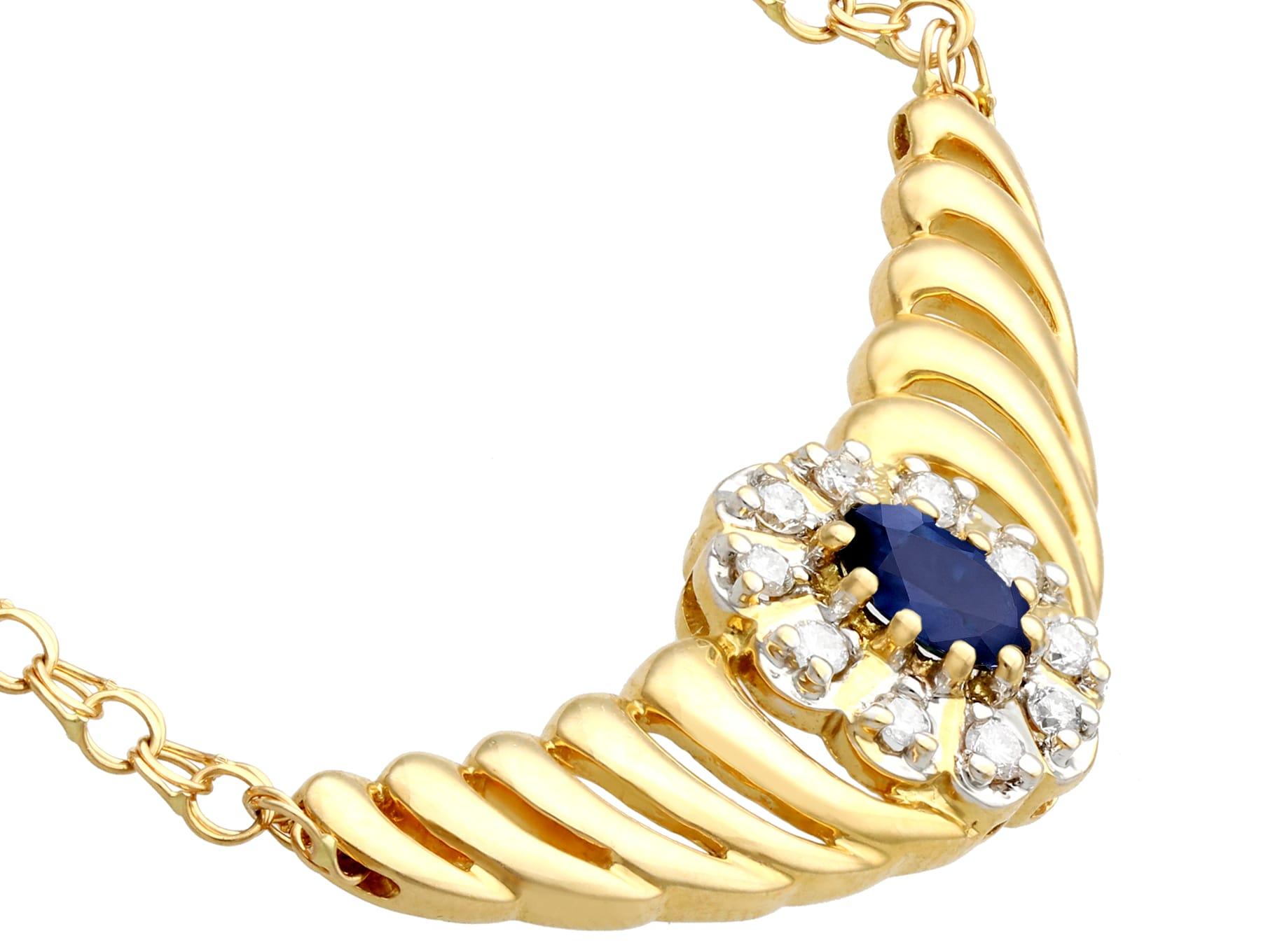 Oval Cut Sapphire and Diamond Yellow Gold Necklace
