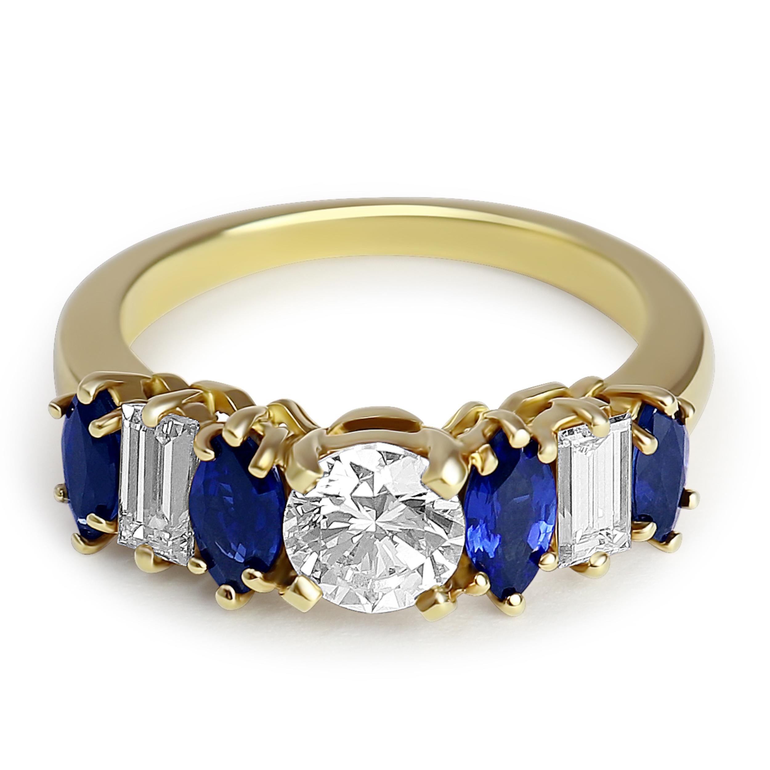 Contemporary Sapphire and Diamond Yellow Gold Ring For Sale