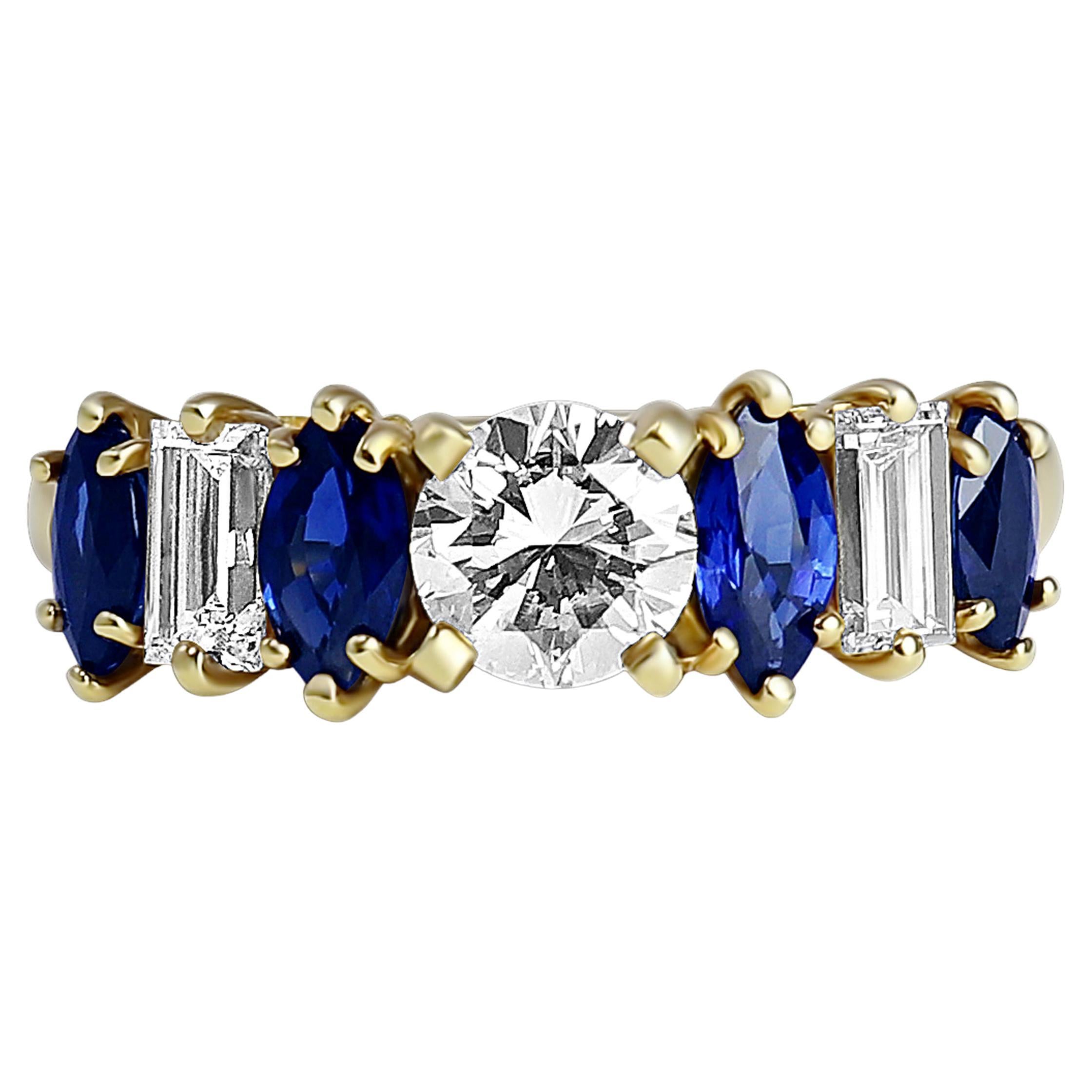 Sapphire and Diamond Yellow Gold Ring For Sale