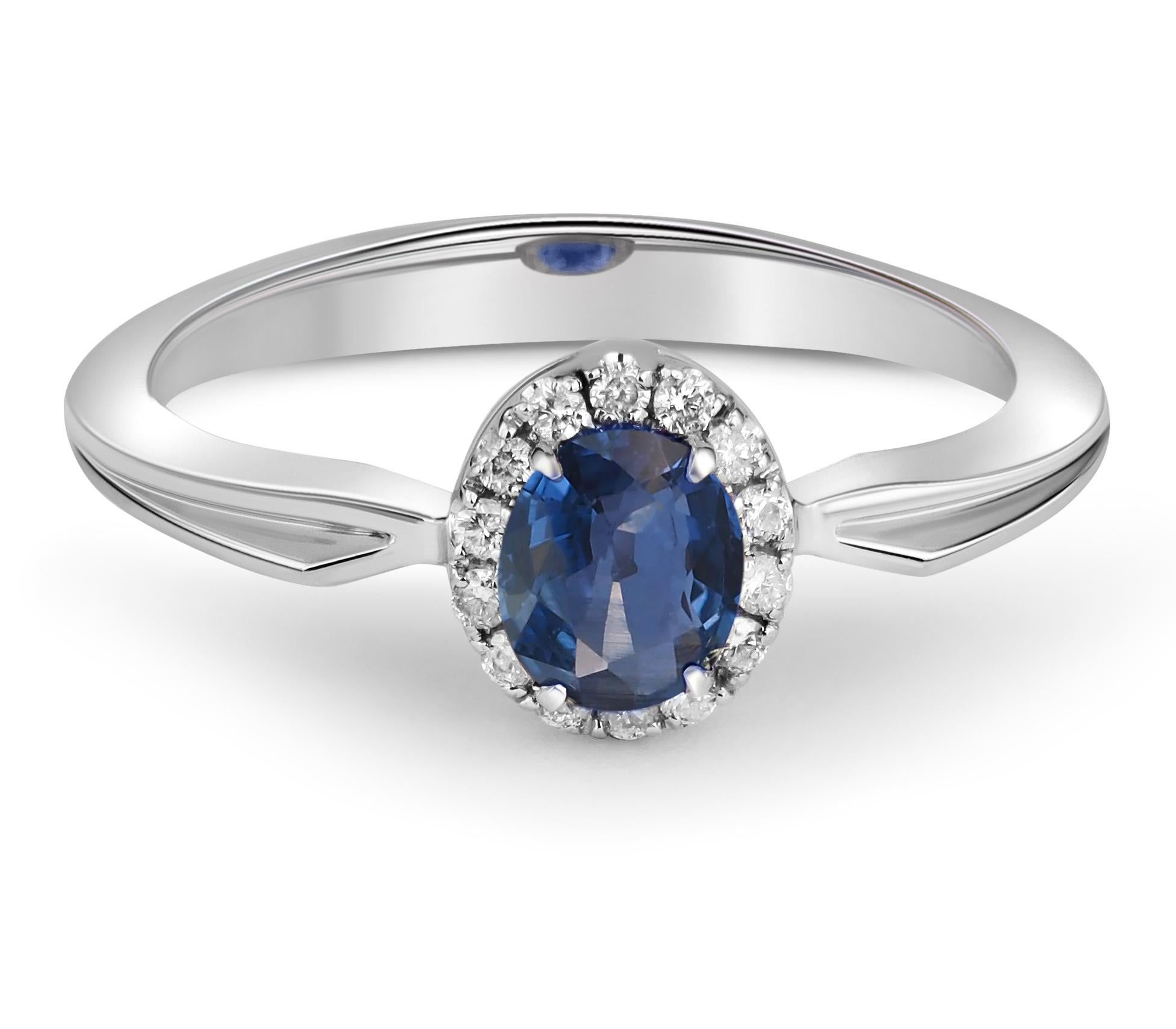 Sapphire and diamonds 14k gold ring. 
Sapphire engagement ring. Oval sapphire ring. Blue sapphire gold ring. Sapphire vintage ring.

Metal type: Gold
Metal stamp: 14k Gold
Weight: 2 gr. depends from size.

Central gemstone:
Sapphire: oval shape,