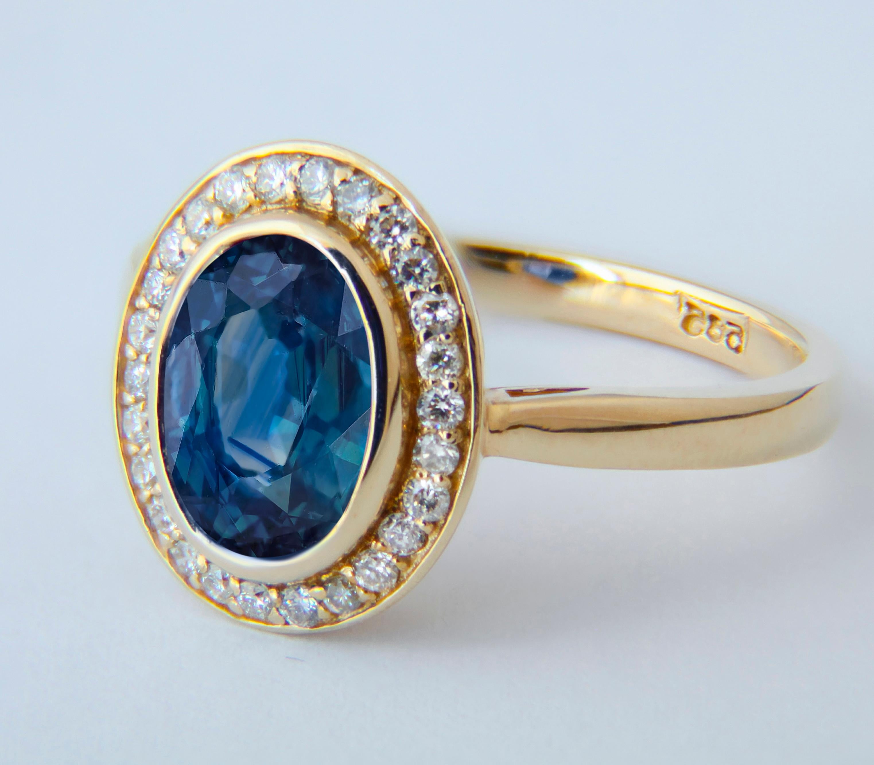 Sapphire and diamonds 14k gold ring.  In New Condition For Sale In Istanbul, TR