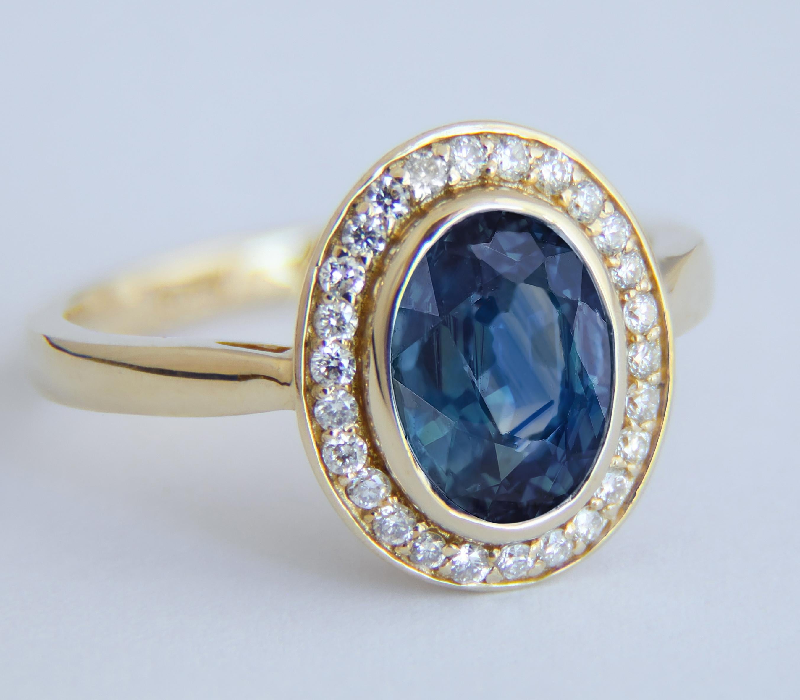 Sapphire and diamonds 14k gold ring.  For Sale 1