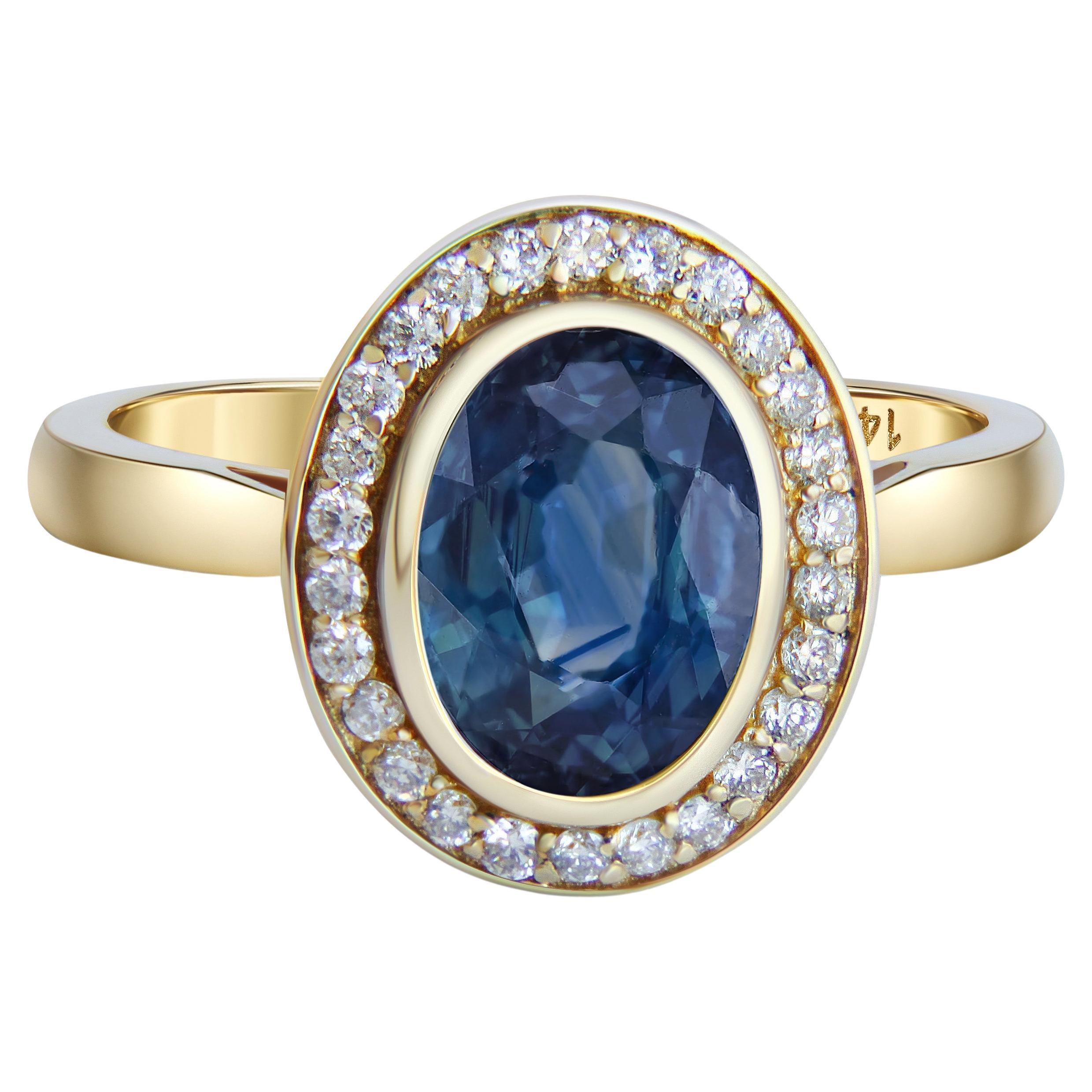 For Sale:  Sapphire and diamonds 14k gold ring.