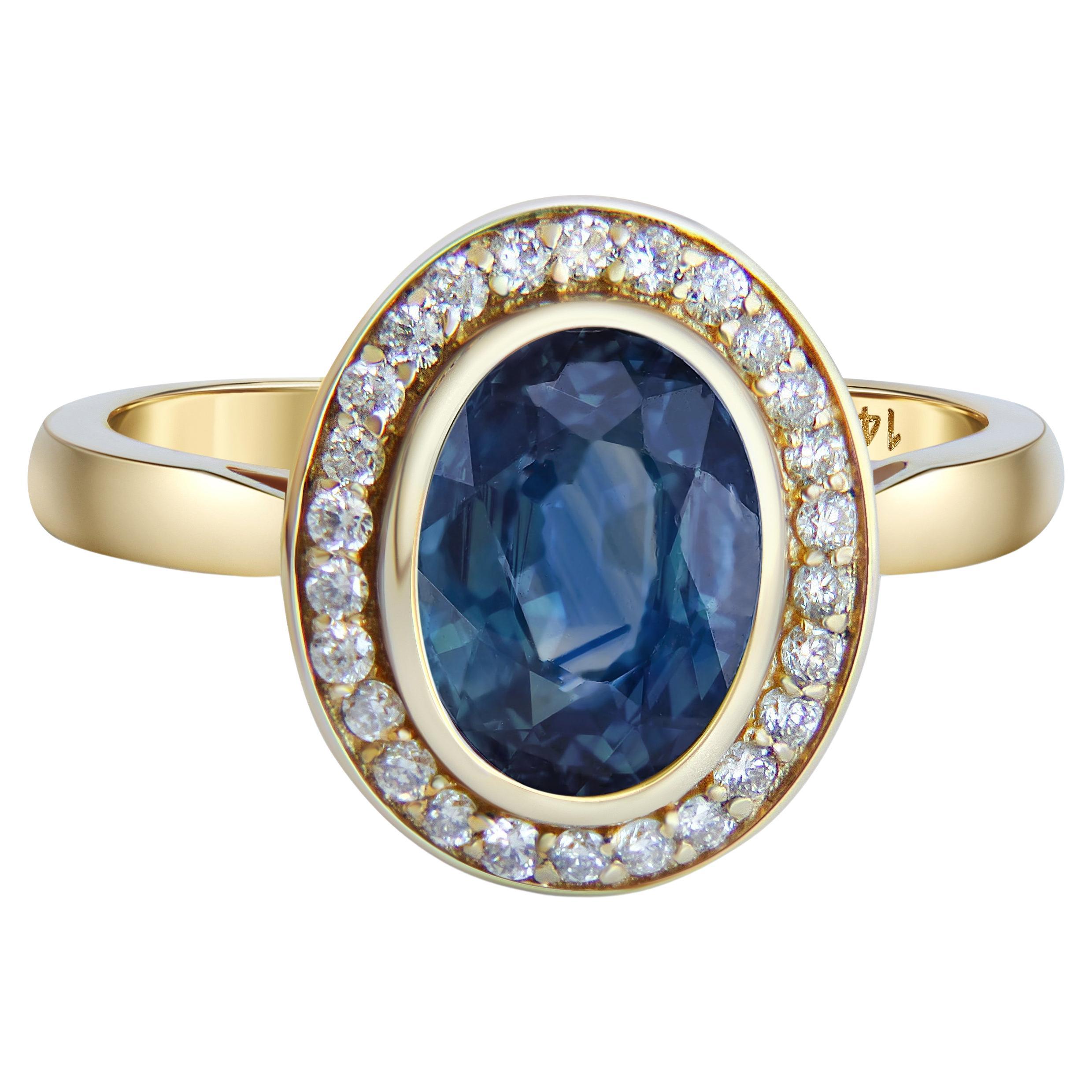 Sapphire and diamonds 14k gold ring.  For Sale