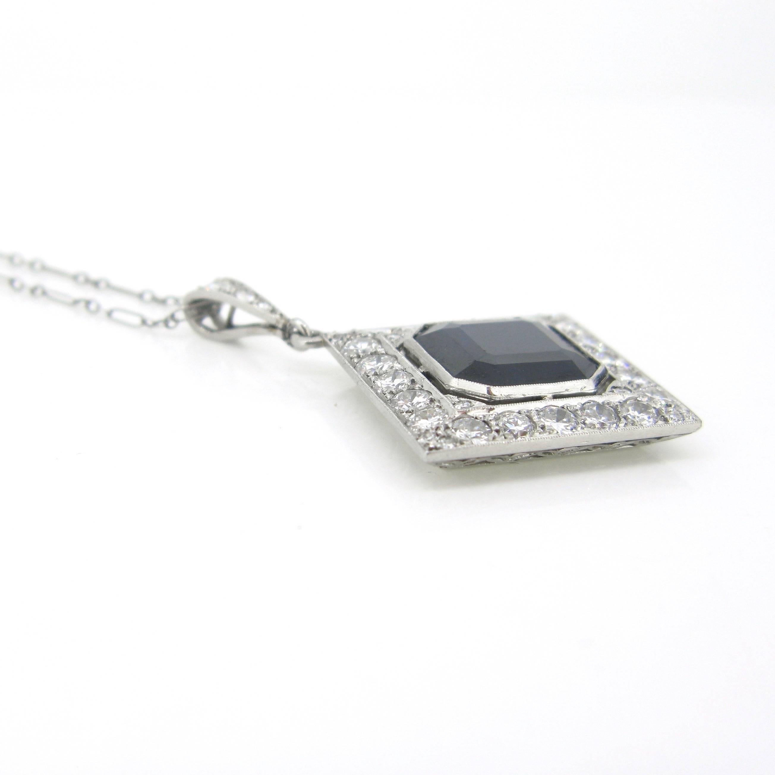 Sapphire and Diamonds Art Deco French Pendant Necklace 1