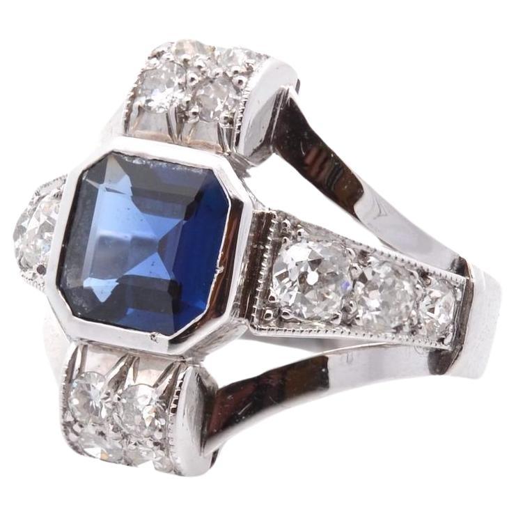 Sapphire and diamonds art deco ring For Sale