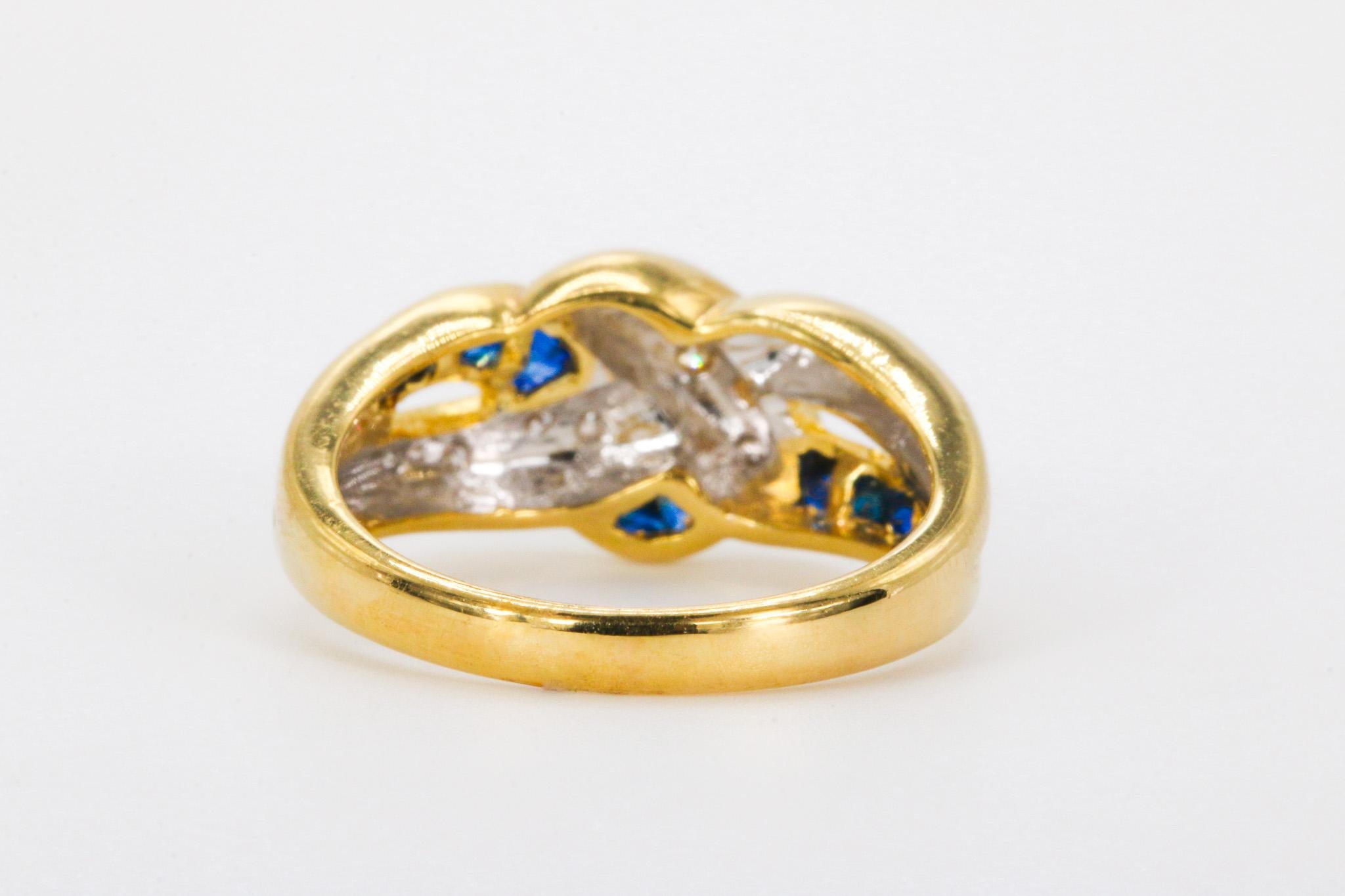 Square Cut Sapphire and Diamonds Band in 18k Yellow Gold For Sale