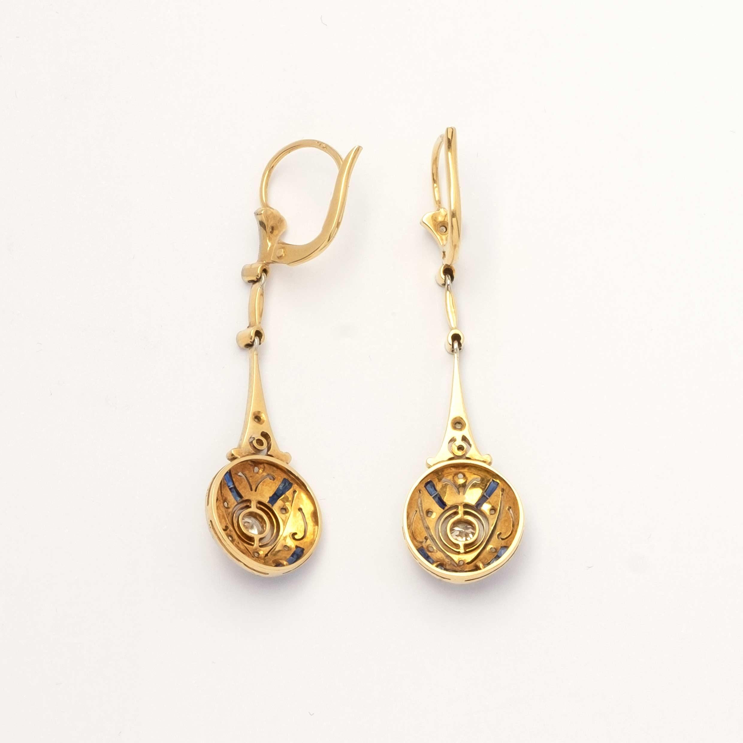 Art Deco Sapphire and diamonds deco earrings For Sale