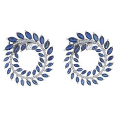 Sapphire and Diamonds Earrings 10.70 Carats in 18k White Gold