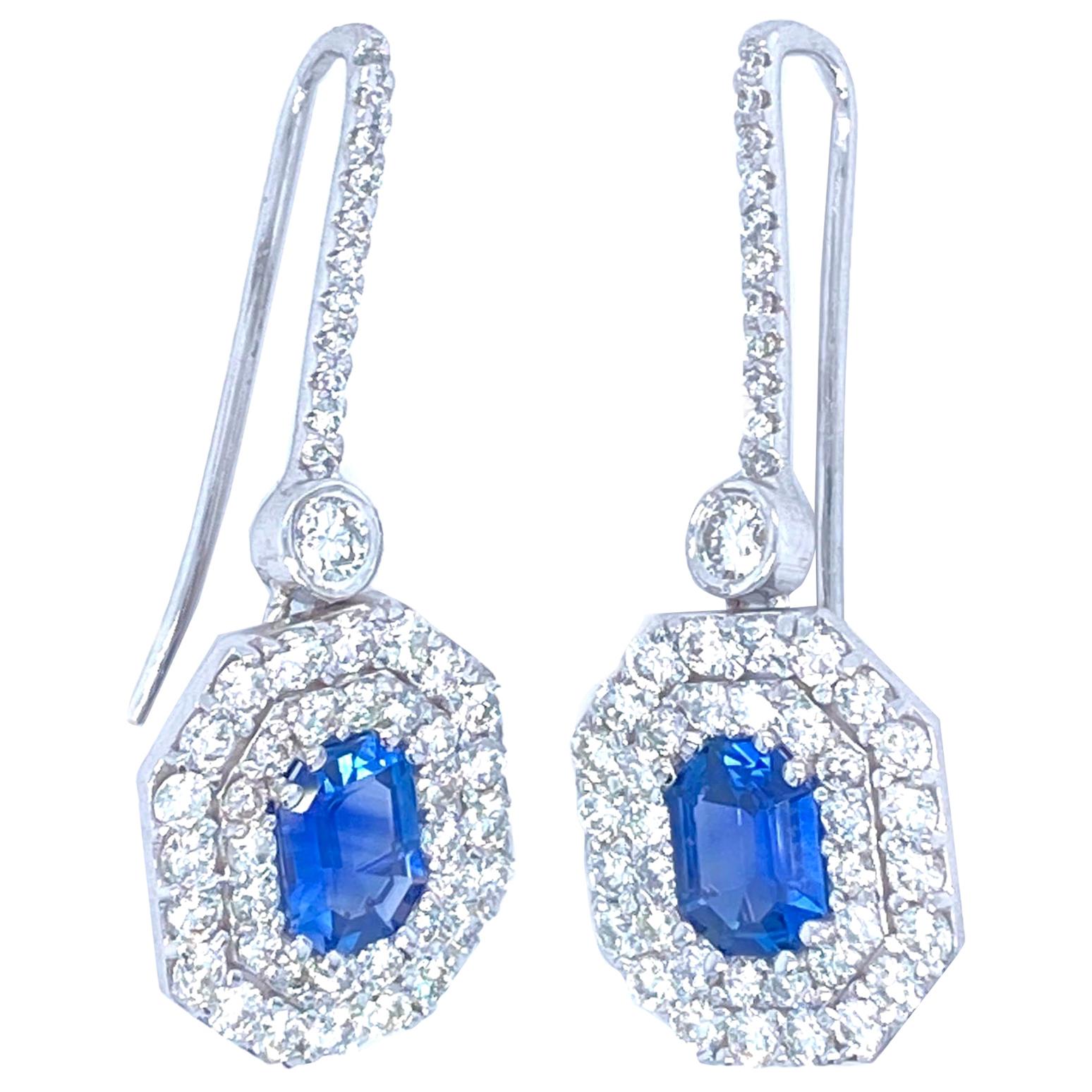 Sapphire and Diamonds Earrings 18 Karat Gold