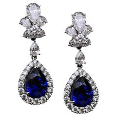 Sapphire and Diamonds Earrings a Pair of Ceylon Sapphire 