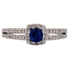 Sapphire and diamonds engagement ring 18k white gold