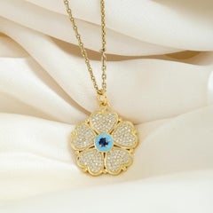 Sapphire and Diamonds Hearts Clover Pendant Made In 14k Yellow Gold