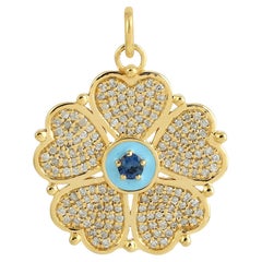 Pendentif en or jaune 14k avec saphir et diamants et trèfle des cœurs
