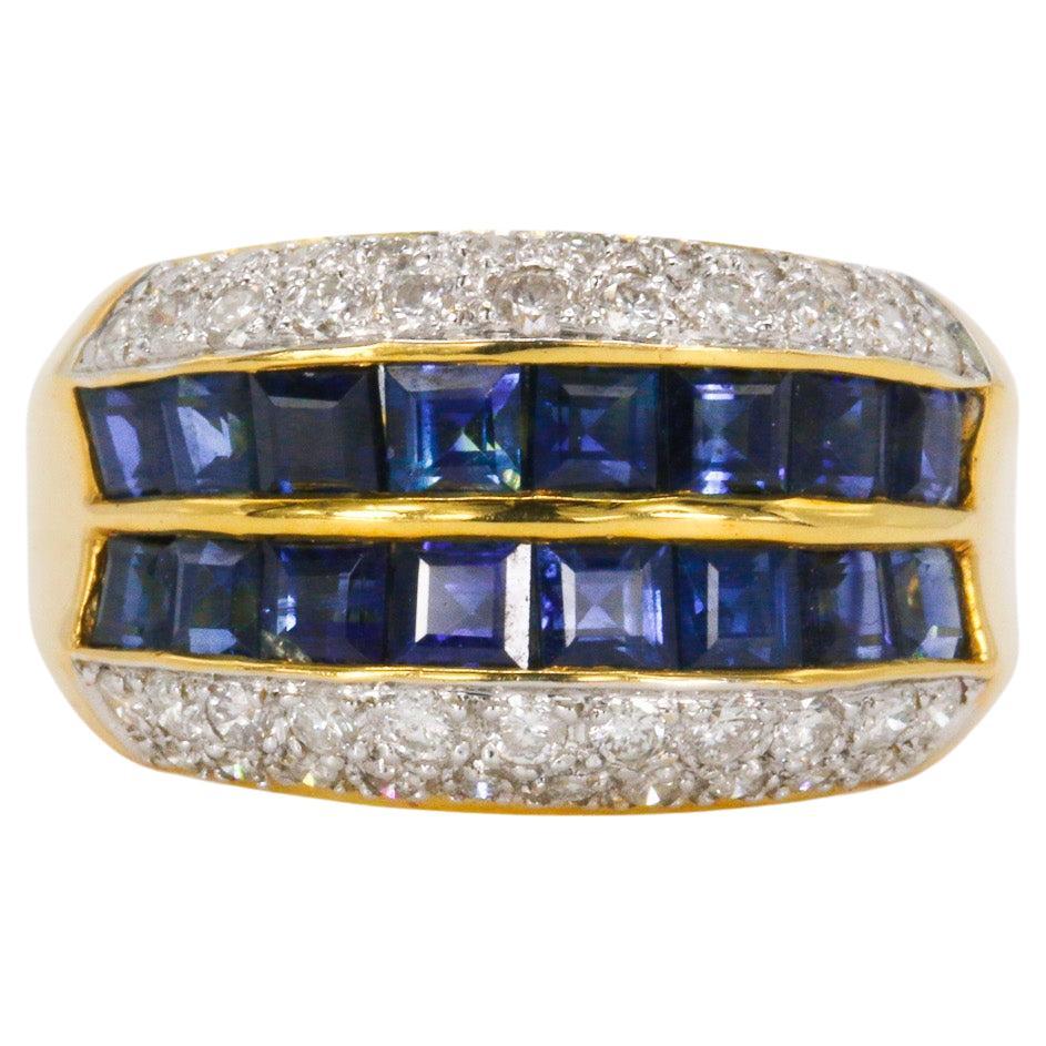 Sapphire and Diamonds in 18k Yellow Gold Band en venta