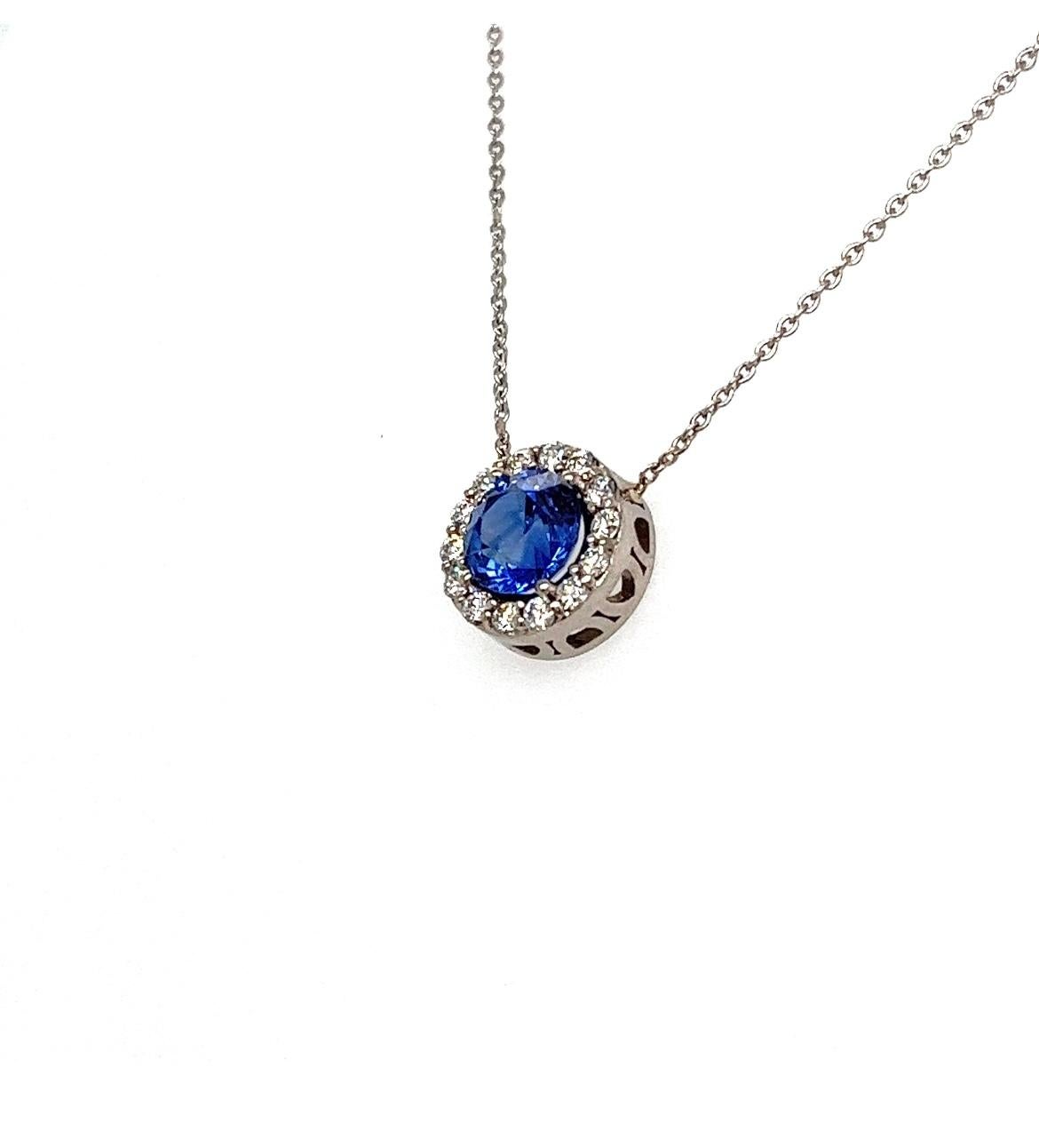 Contemporary Sapphire and Diamonds Pendant in 14K. For Sale