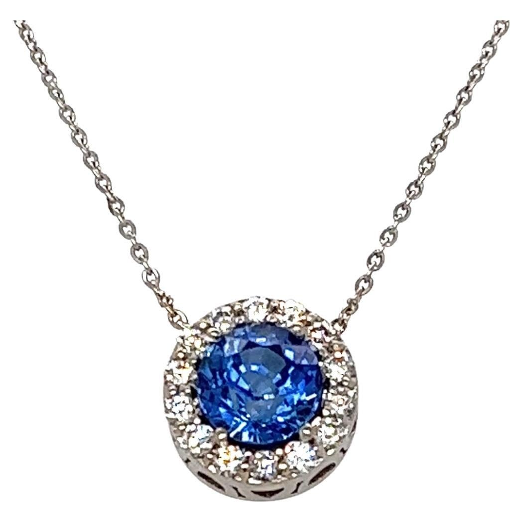 Sapphire and Diamonds Pendant in 14K. For Sale