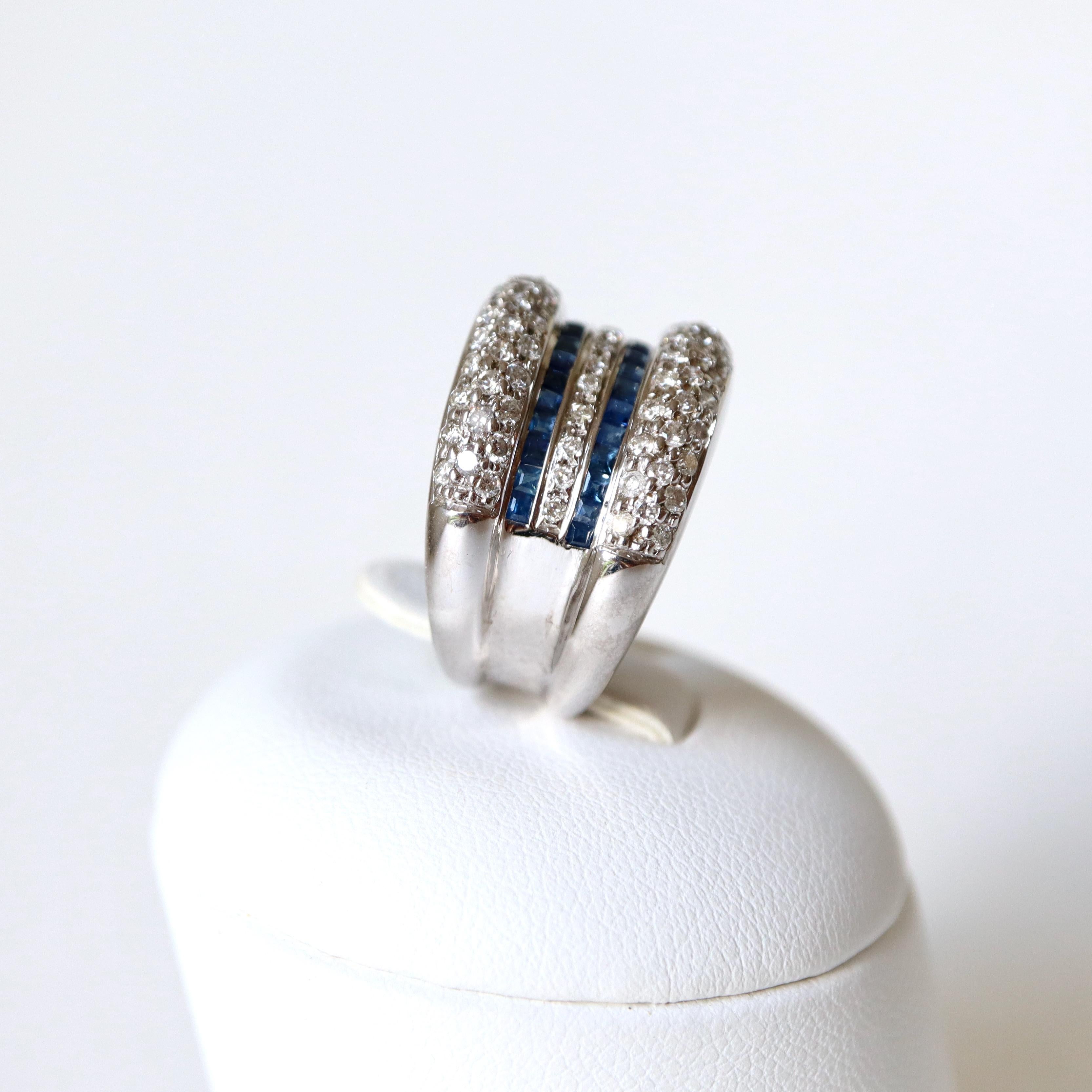 Mixed Cut Sapphire and Diamonds Ring in 18 Karat White Gold  For Sale