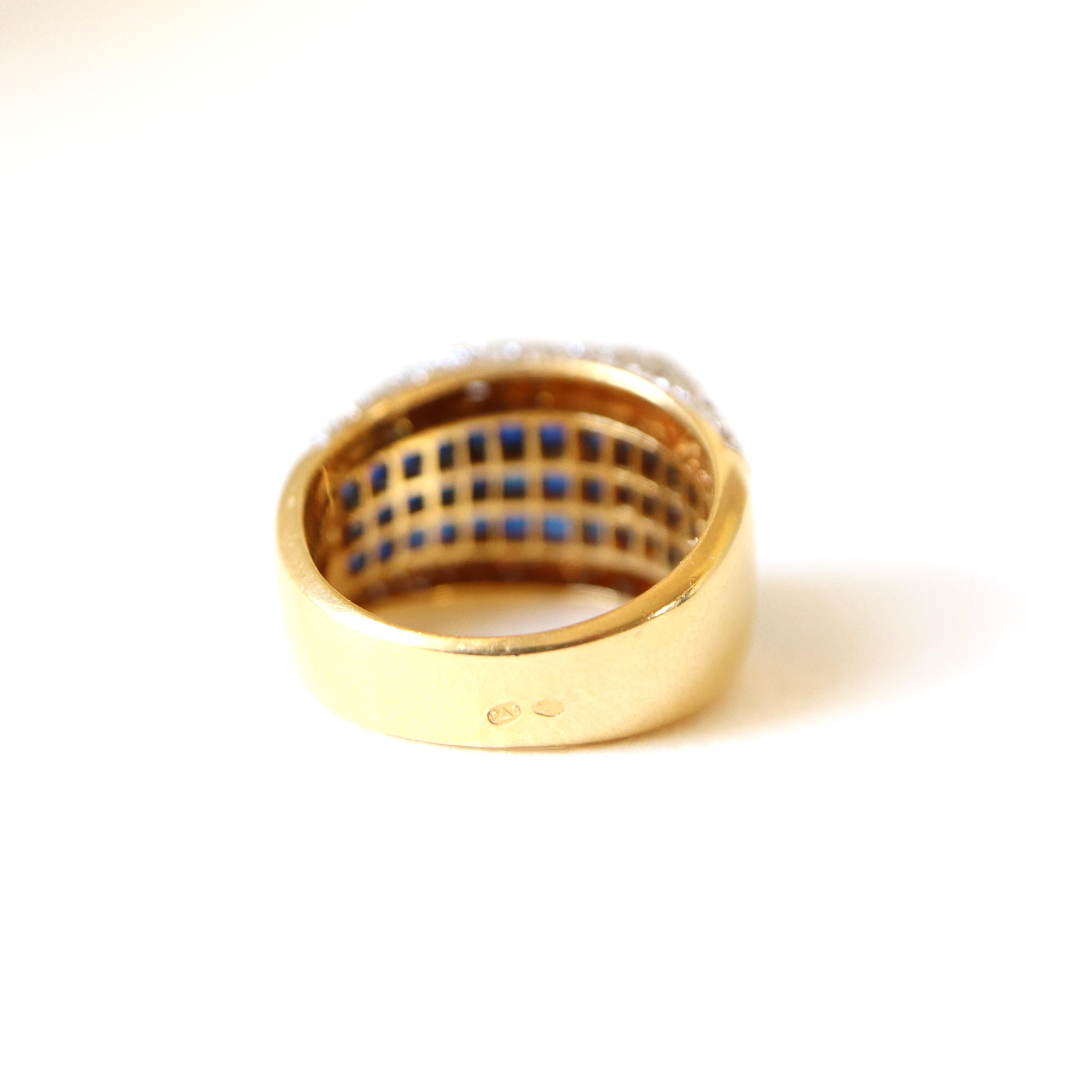 Taille mixte Bague en or jaune 18 carats avec saphirs et diamants en vente