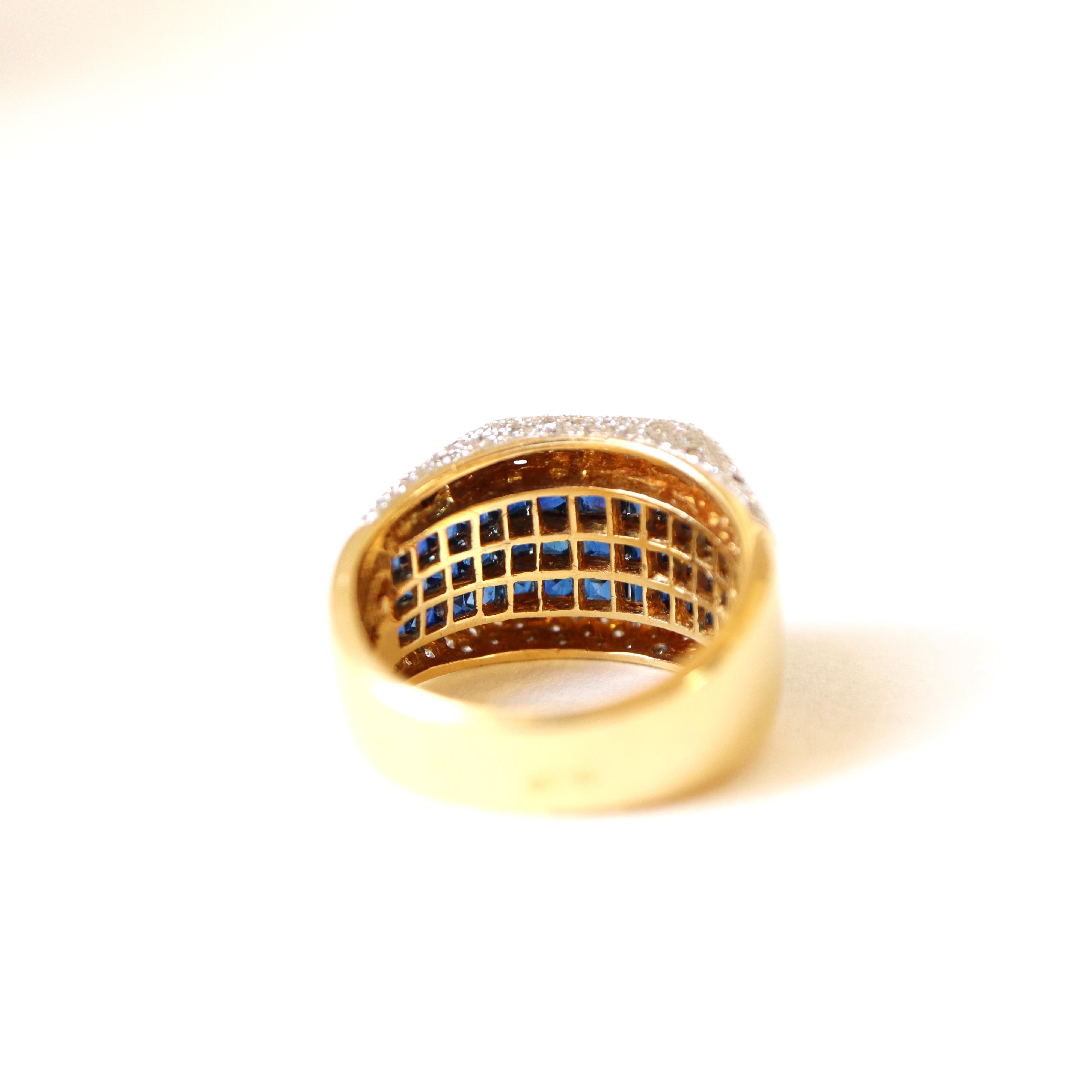 Bague en or jaune 18 carats avec saphirs et diamants Bon état - En vente à Paris, FR