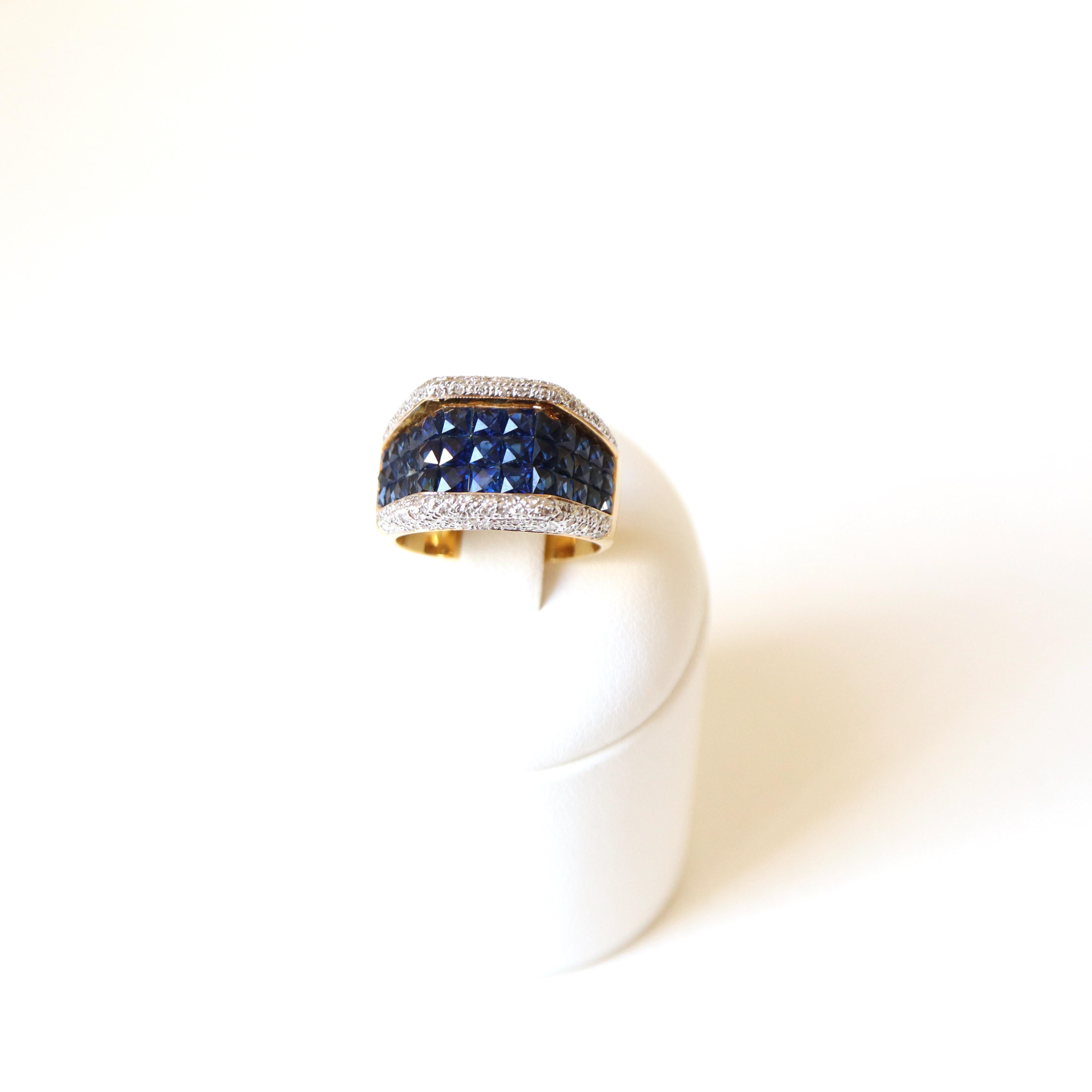 Bague en or jaune 18 carats avec saphirs et diamants Pour femmes en vente