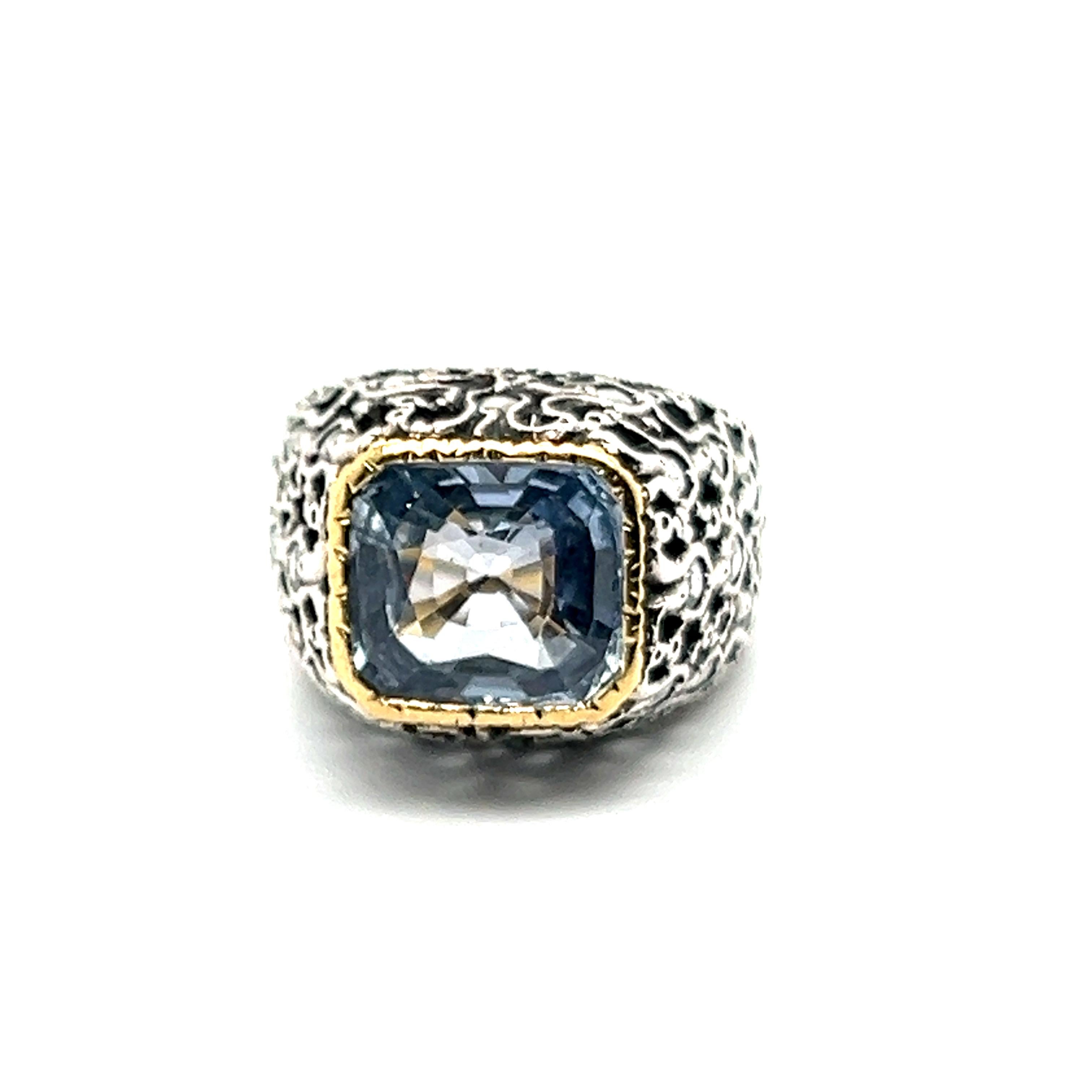 Sapphire and Diamonds Ring in Silver & 18 Karat Yellow Gold by Mario Buccellati 4