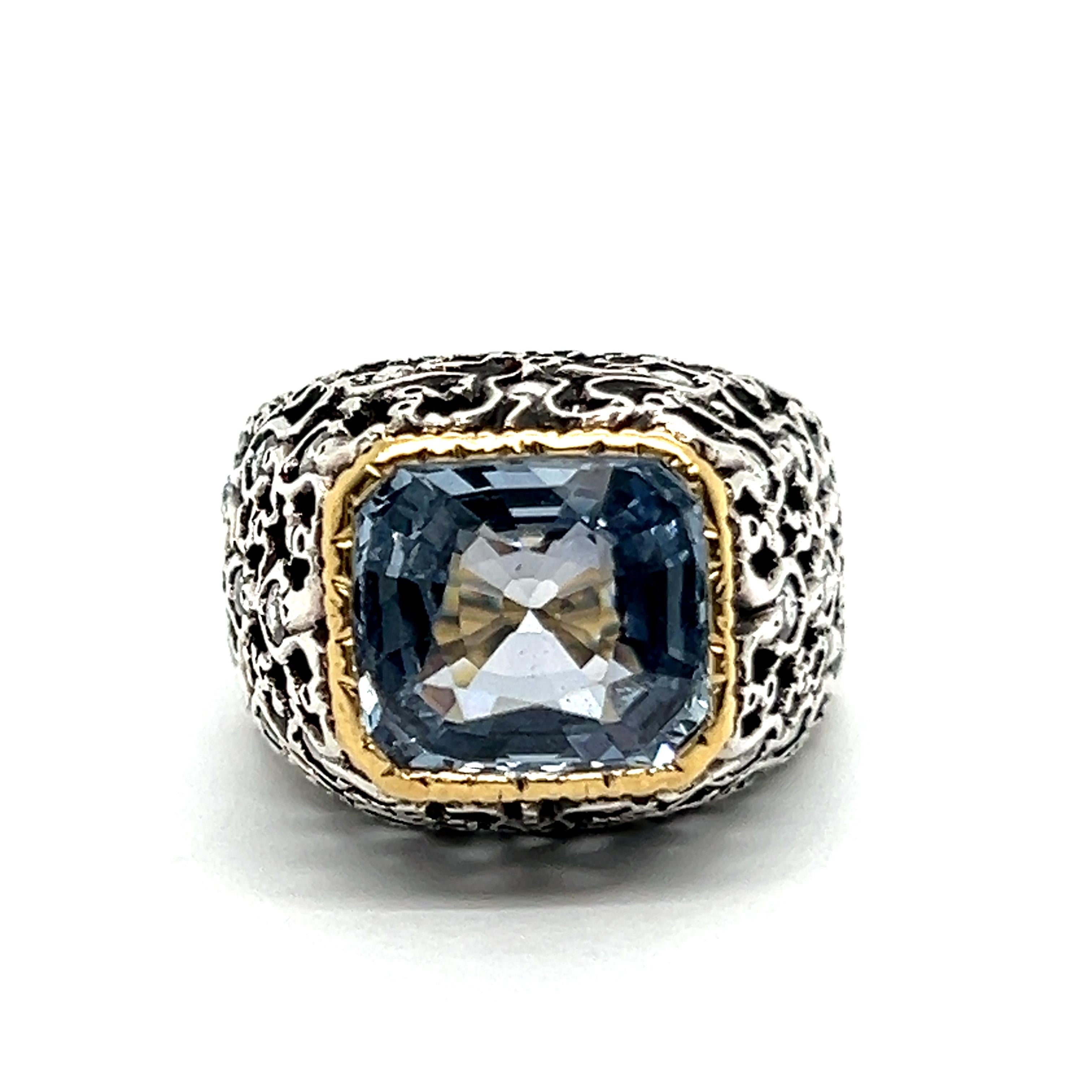 Sapphire and Diamonds Ring in Silver & 18 Karat Yellow Gold by Mario Buccellati 5