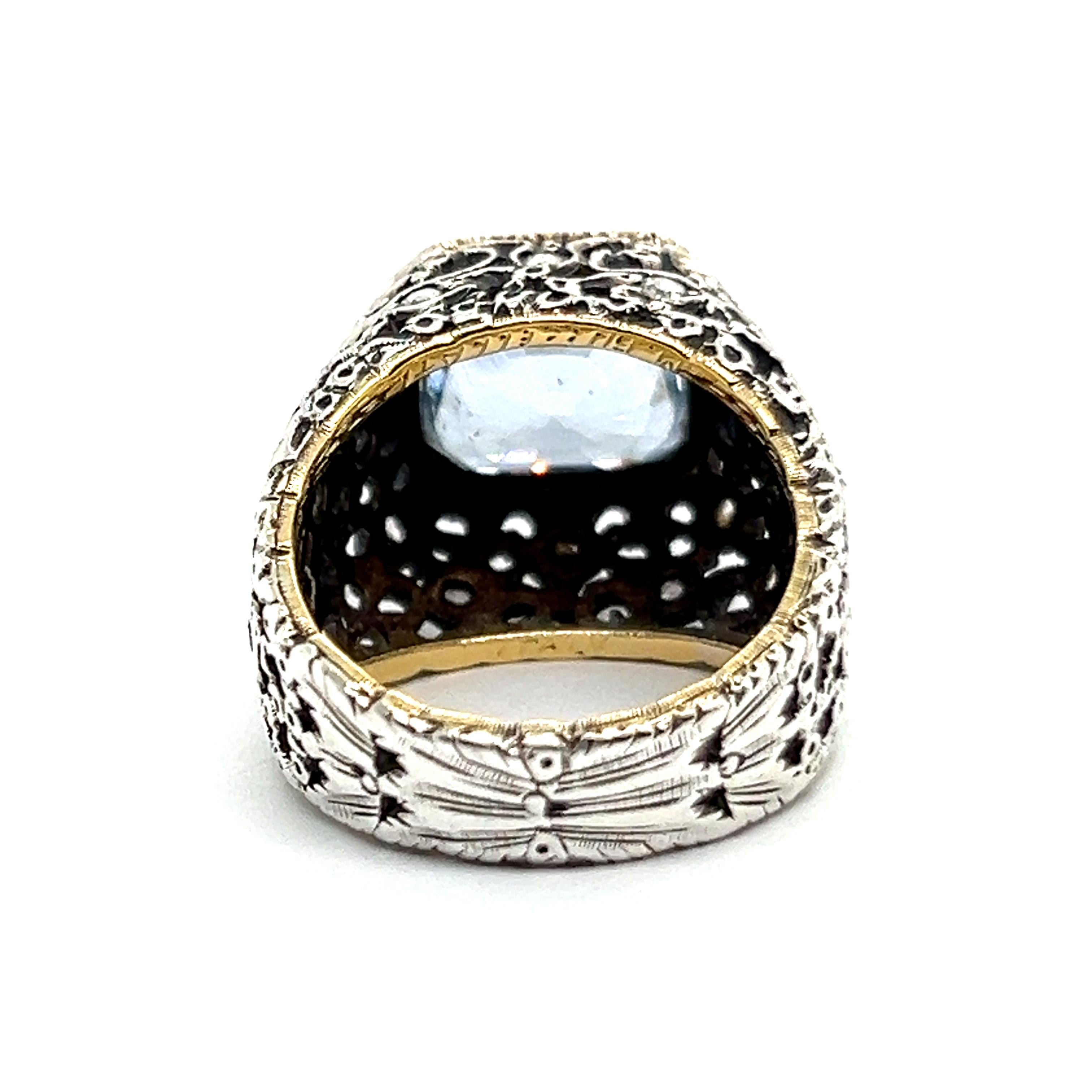 Artist Sapphire and Diamonds Ring in Silver & 18 Karat Yellow Gold by Mario Buccellati