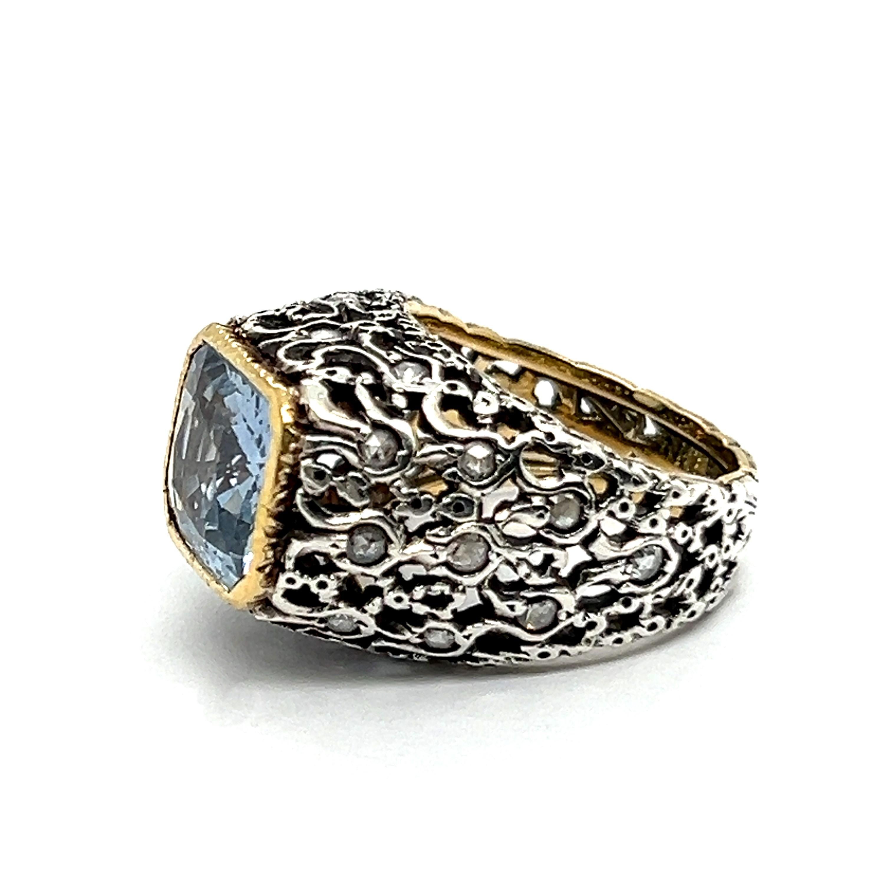 Women's or Men's Sapphire and Diamonds Ring in Silver & 18 Karat Yellow Gold by Mario Buccellati