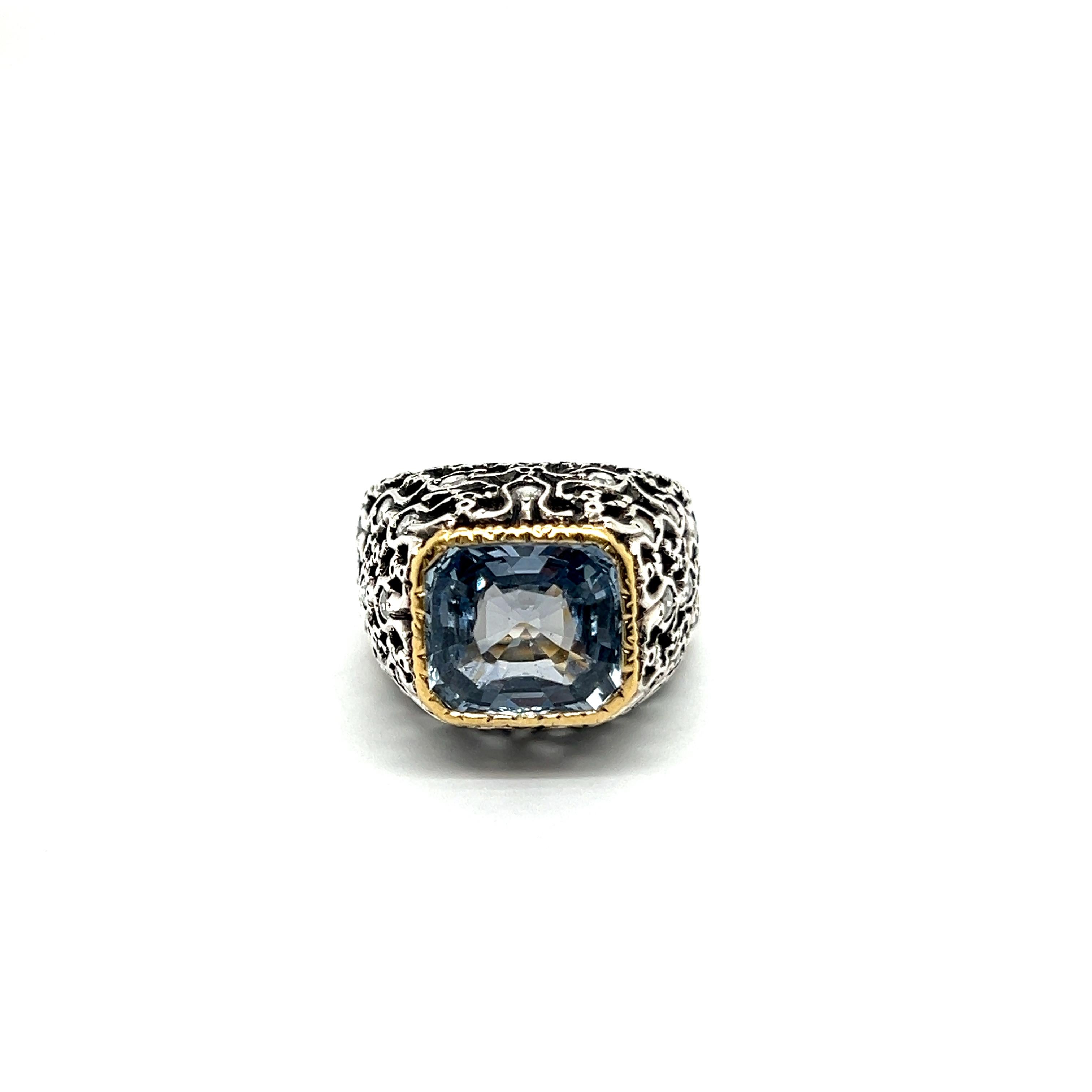 Sapphire and Diamonds Ring in Silver & 18 Karat Yellow Gold by Mario Buccellati 2