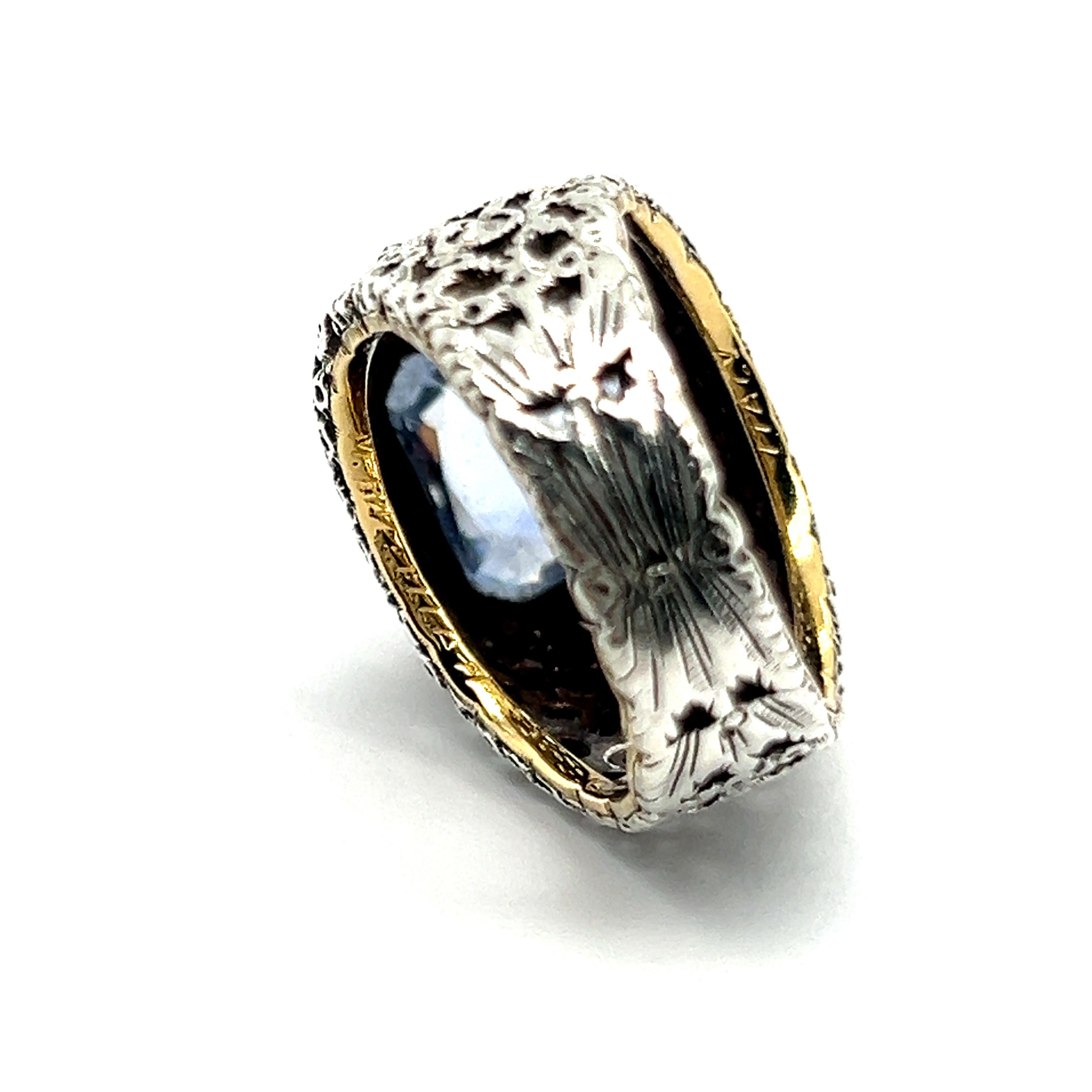 Sapphire and Diamonds Ring in Silver & 18 Karat Yellow Gold by Mario Buccellati 3