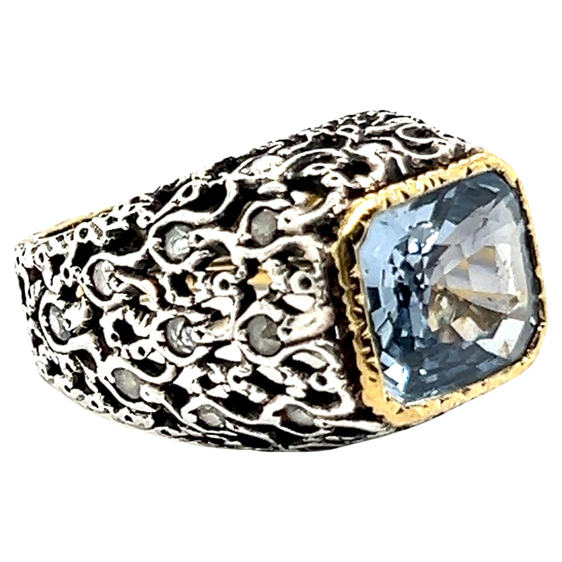 Sapphire and Diamonds Ring in Silver & 18 Karat Yellow Gold by Mario Buccellati