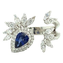 Sapphire and Diamonds Trendy Openwork Ring