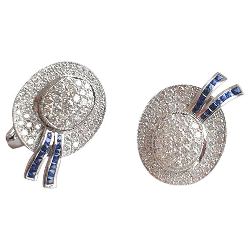 Sapphire and Dimaond Earrings For Sale