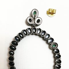 Sapphire and Emerald Cabochon Diamond Frontal Hoop Stud Earrings