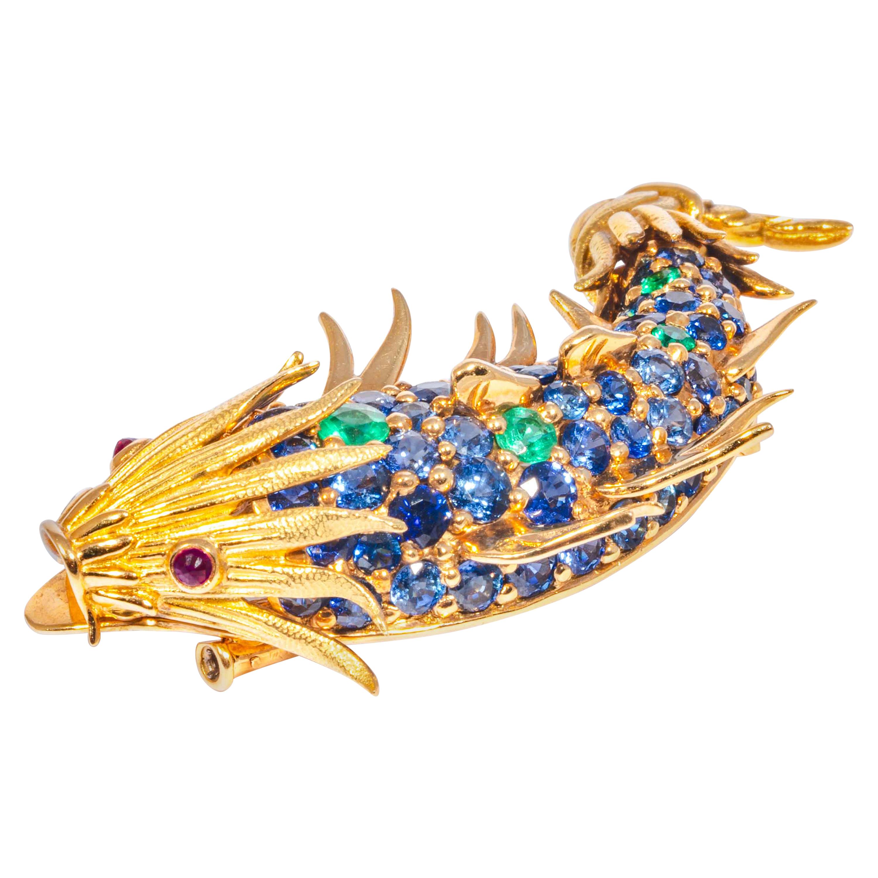 Sapphire and Emerald Fish Clip Brooch by Jean Schlumberger, Tiffany & Co.