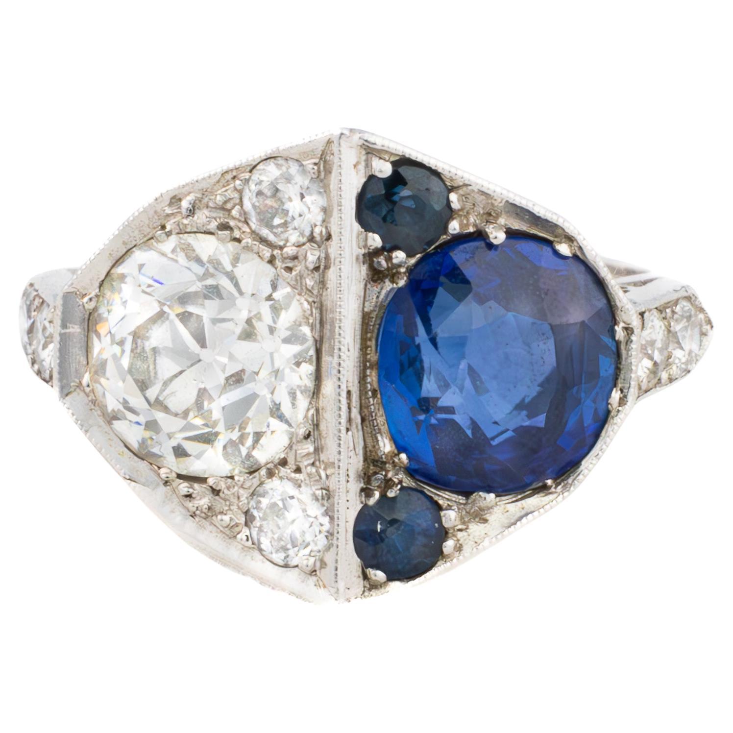 Bague en saphir et diamant de taille européenne