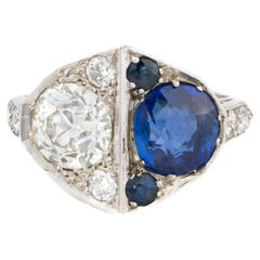 Bague en saphir et diamant de taille européenne