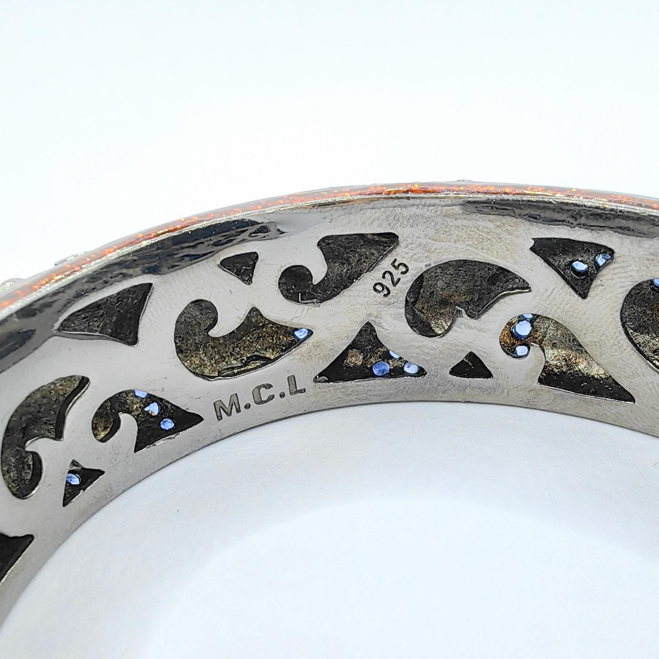 Saphir und glitzernde Emaille Bold Statement Manschettenarmband aus Sterling Silber 4