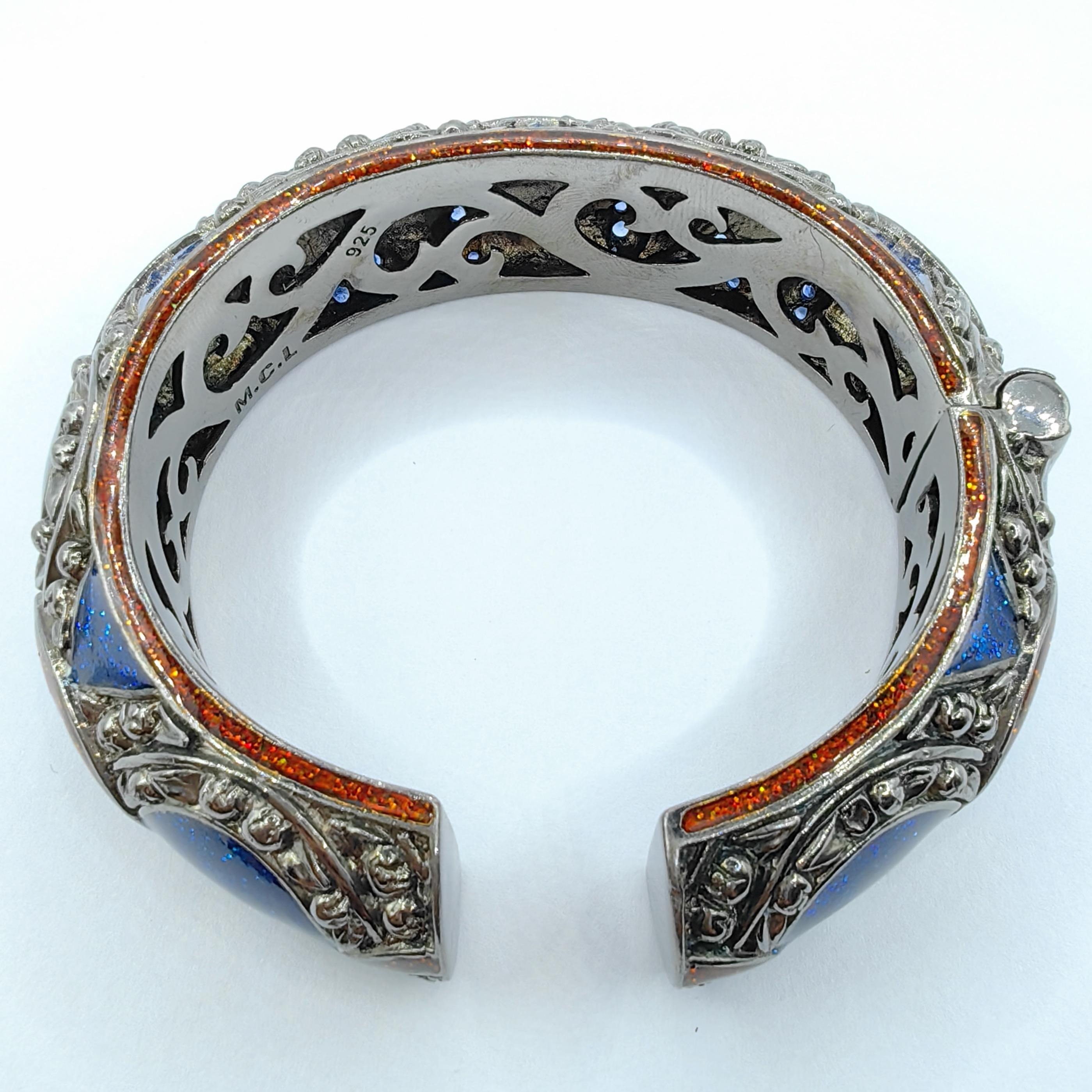 Saphir und glitzernde Emaille Bold Statement Manschettenarmband aus Sterling Silber 2