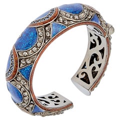 Saphir und glitzernde Emaille Bold Statement Manschettenarmband aus Sterling Silber